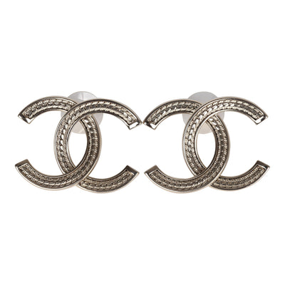 Chanel Large CC Stud Earrings Gold Tone Metal