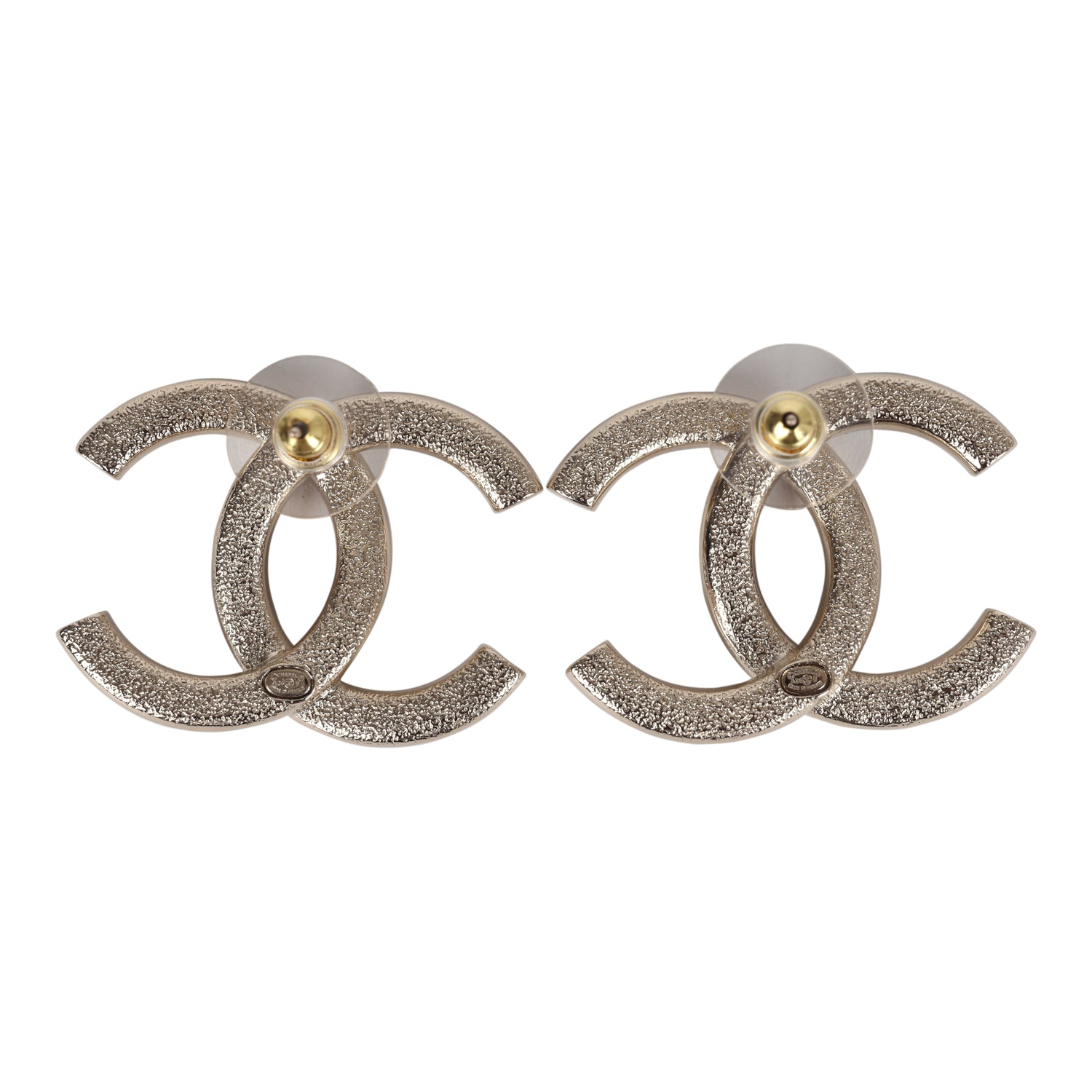 Chanel Large CC Stud Earrings Gold Tone Metal