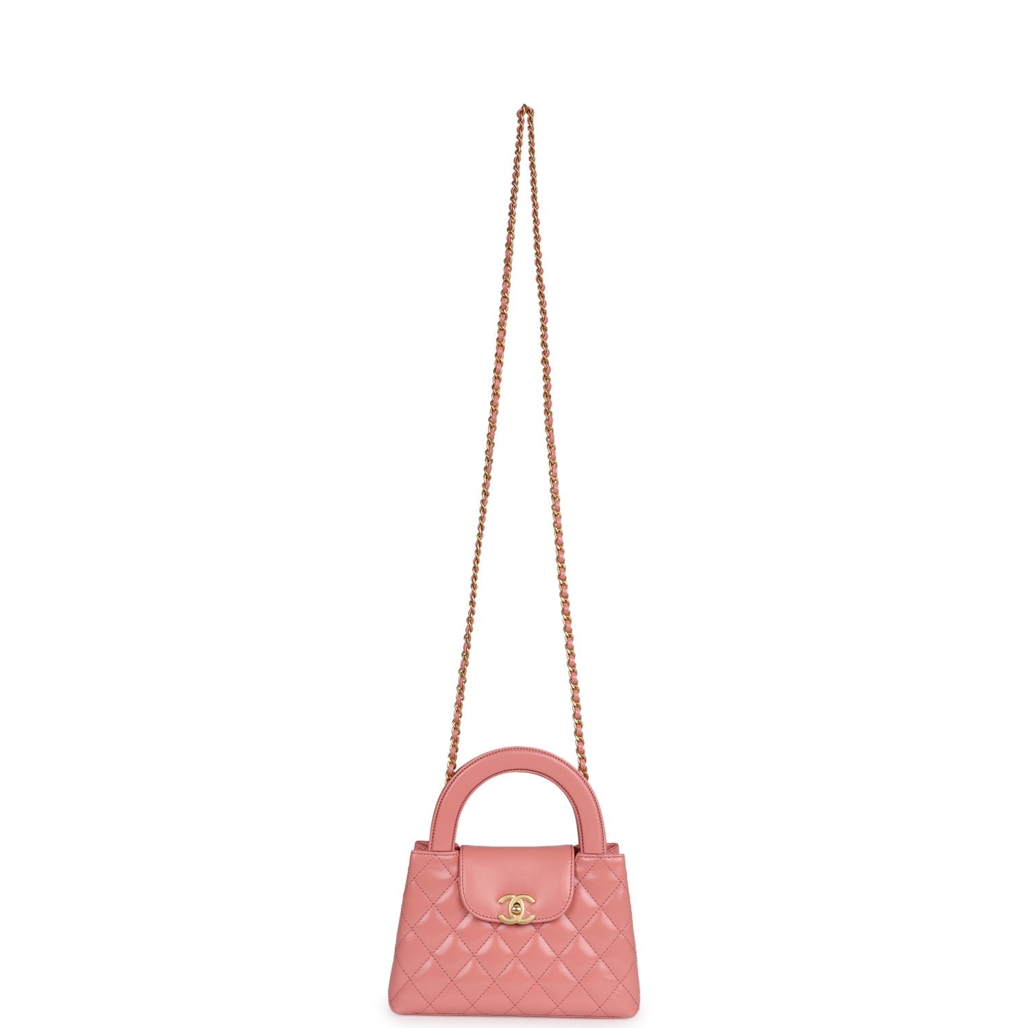 Chanel Small Kelly Shopper Pink Shiny Aged Calfskin Brushed Gold Hardware