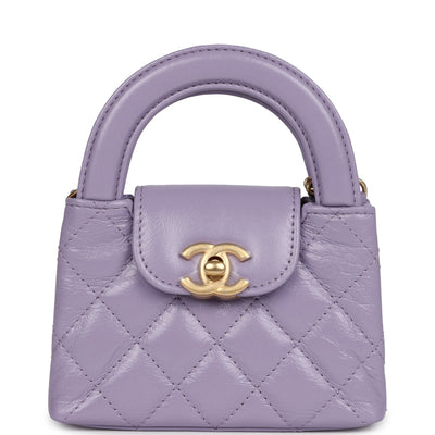 Chanel Nano Kelly Shopper Light Purple Shiny Aged Calfskin Brushed Gold Hardware