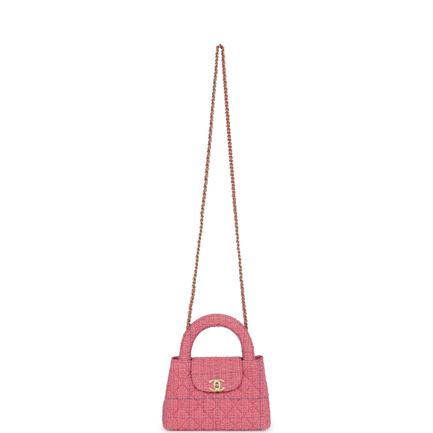 Chanel Small Kelly Shopper Pink Tweed Brushed Gold Hardware