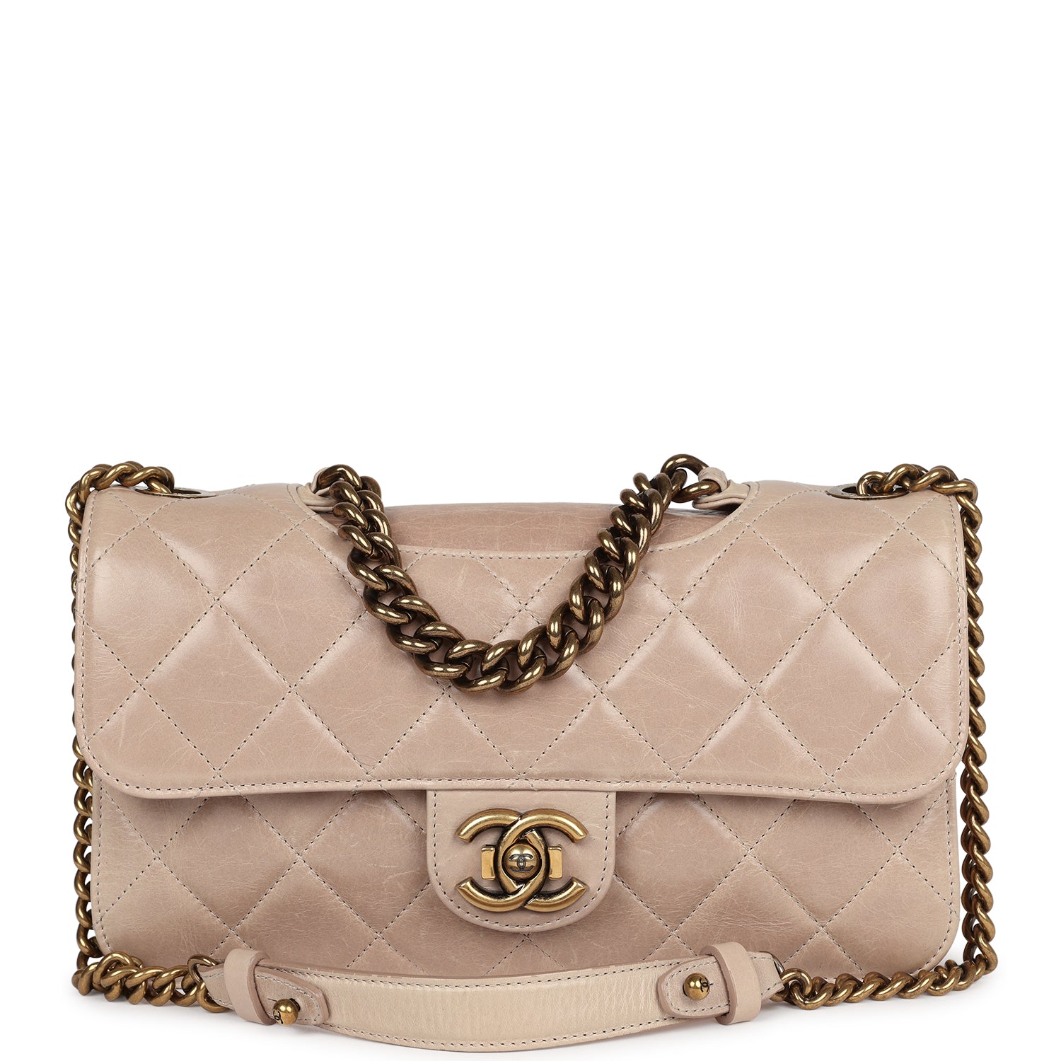 Pre-owned Chanel Perfect Edge Flap Bag Beige Aged Calfskin Antique Gold Hardware