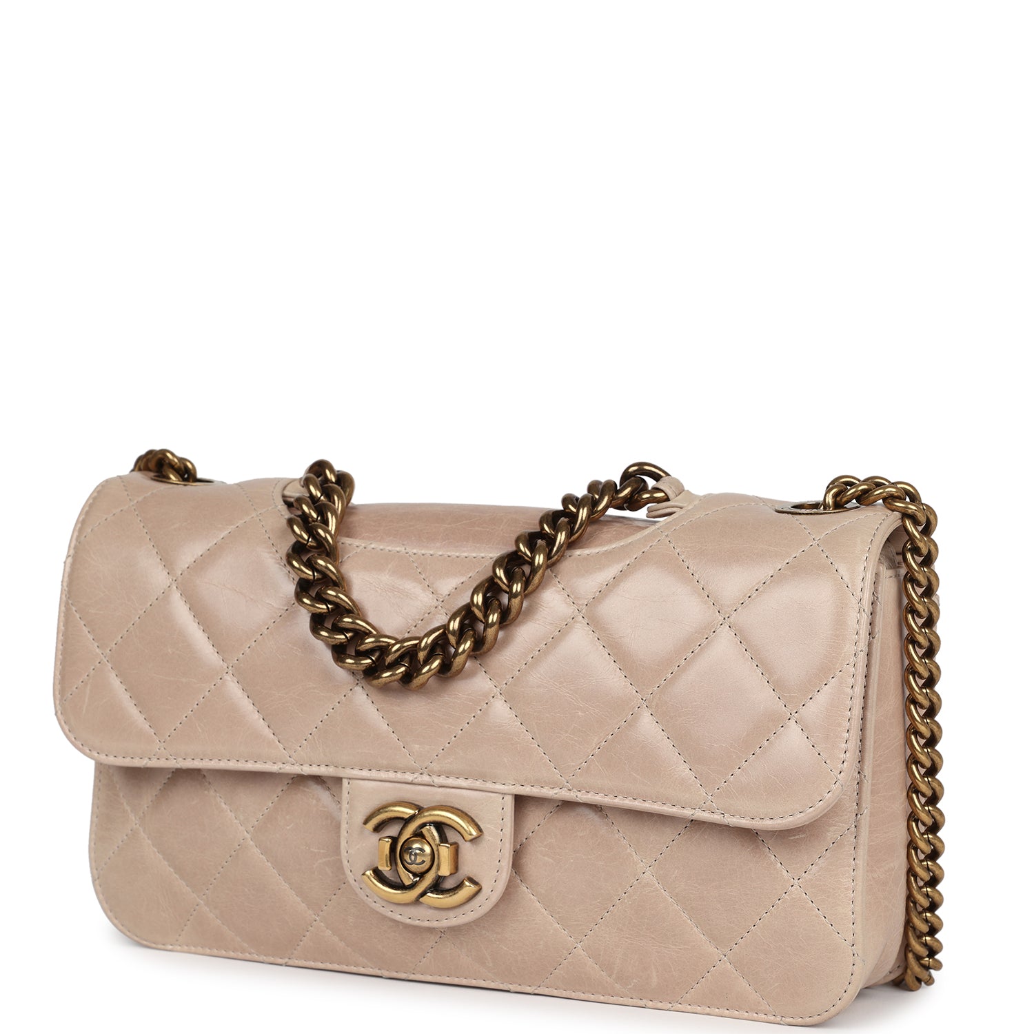 Pre-owned Chanel Perfect Edge Flap Bag Beige Aged Calfskin Antique Gold Hardware