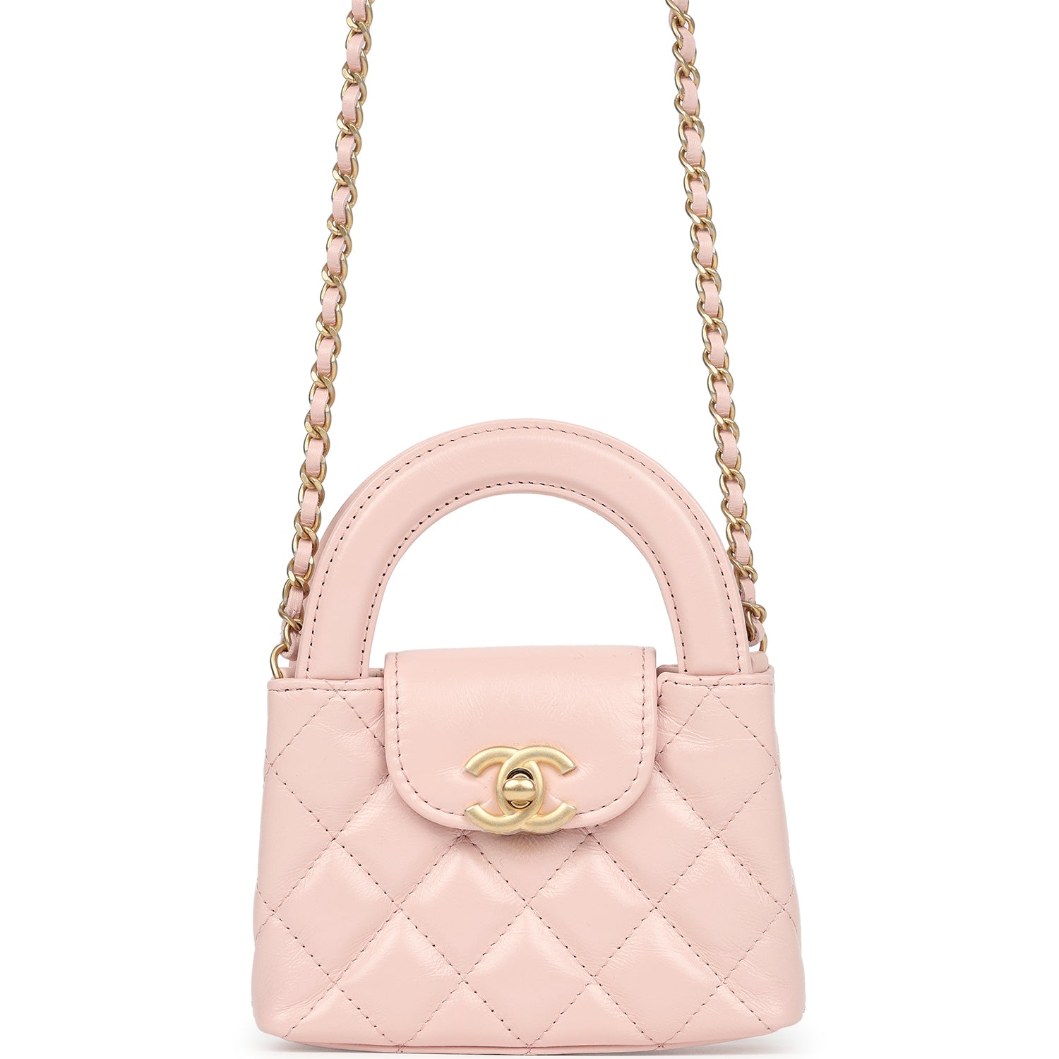 Chanel Nano Kelly Shopper Pink Shiny Aged Calfskin Brushed Gold Hardware