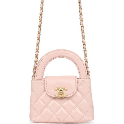 Chanel Nano Kelly Shopper Pink Shiny Aged Calfskin Brushed Gold Hardware