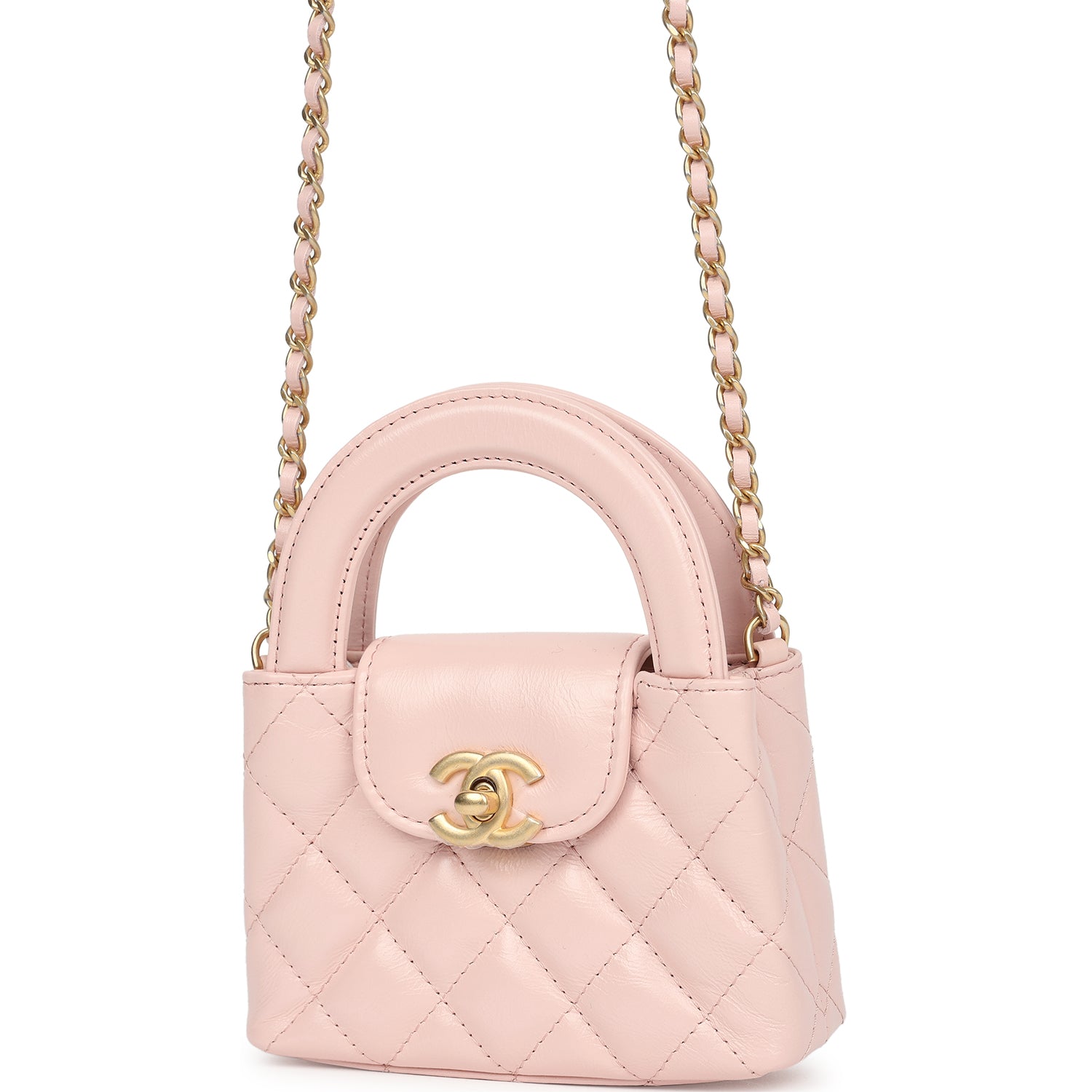 Chanel Nano Kelly Shopper Pink Shiny Aged Calfskin Brushed Gold Hardware