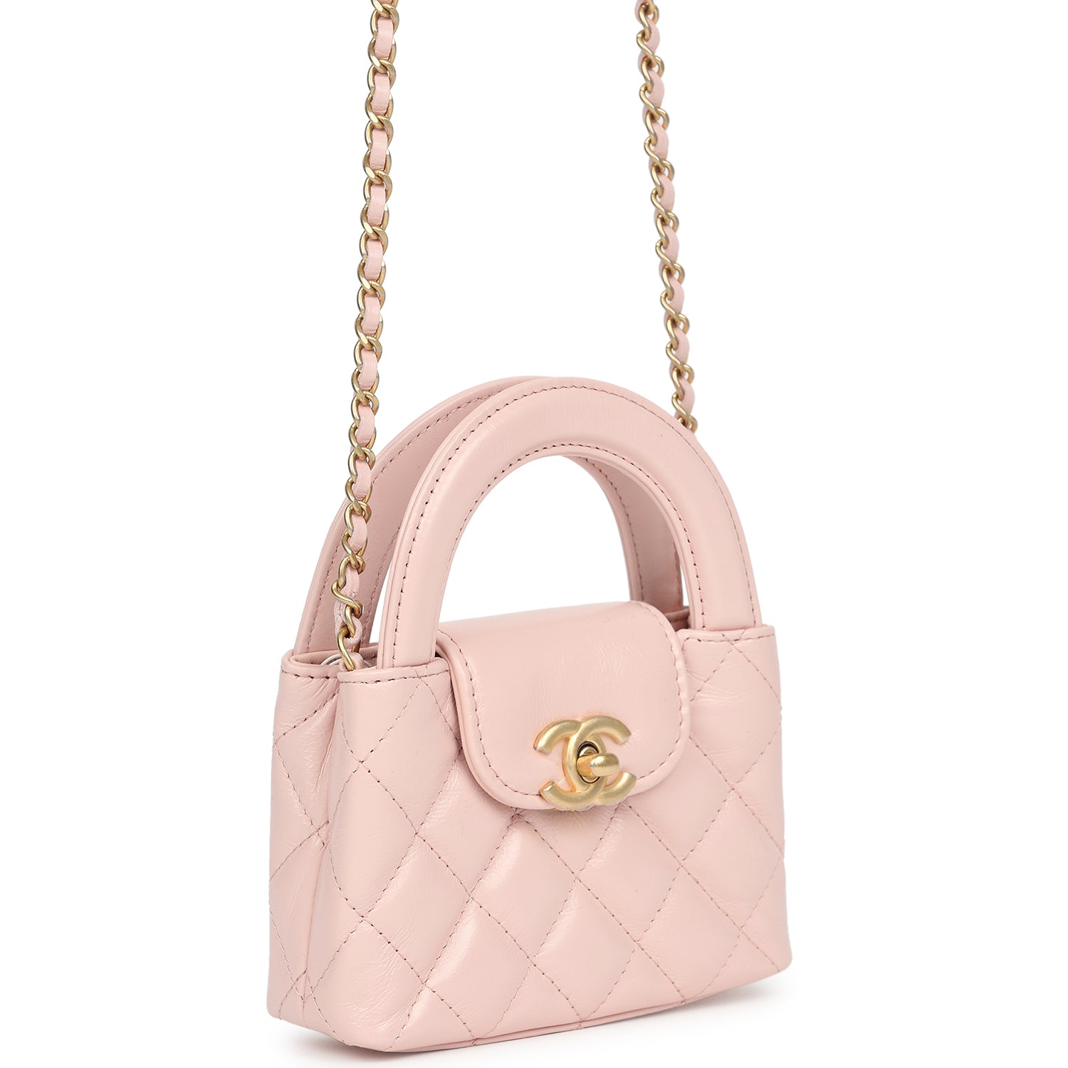 Chanel Nano Kelly Shopper Pink Shiny Aged Calfskin Brushed Gold Hardware