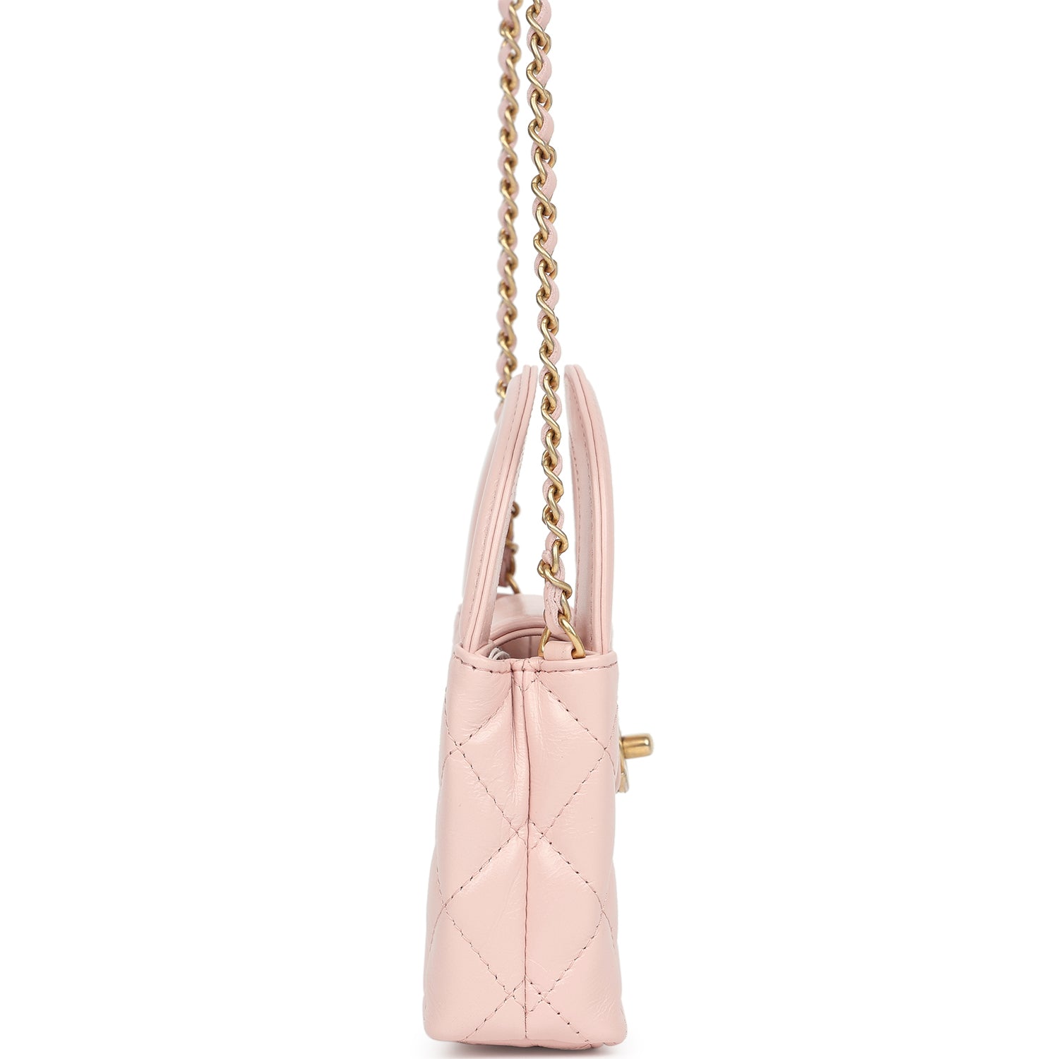 Chanel Nano Kelly Shopper Pink Shiny Aged Calfskin Brushed Gold Hardware