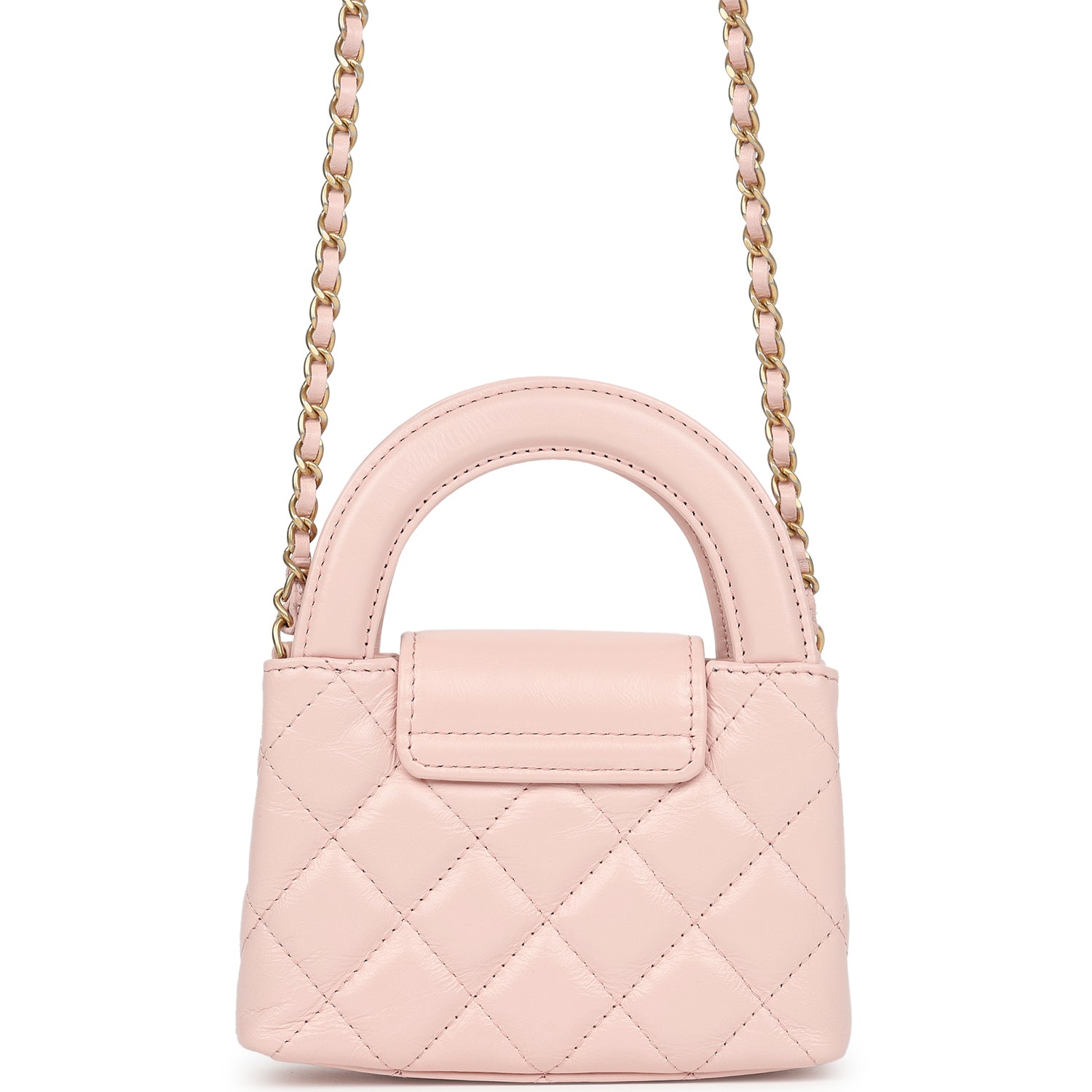 Chanel Nano Kelly Shopper Pink Shiny Aged Calfskin Brushed Gold Hardware