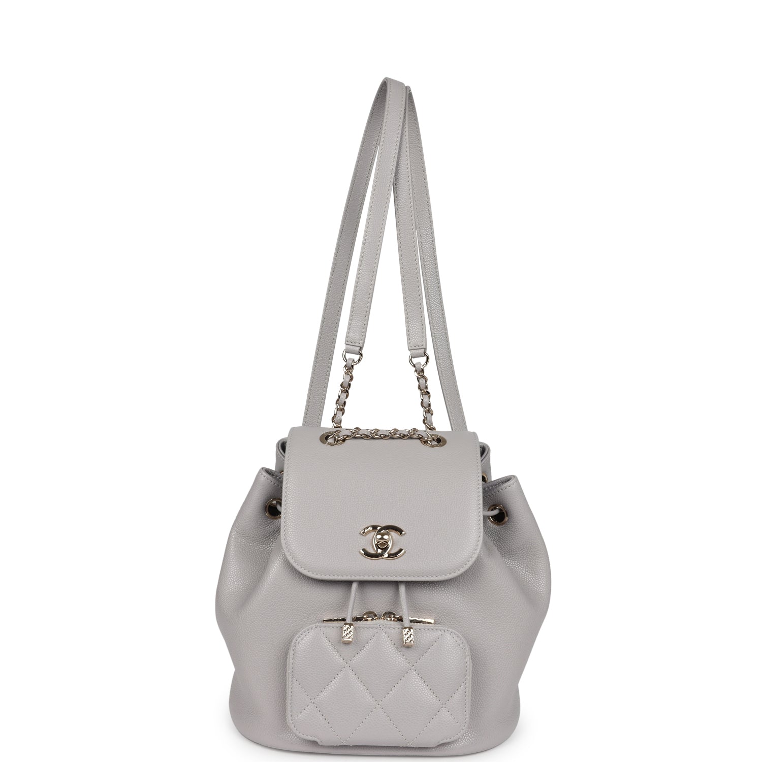 Chanel Small Business Affinity Backpack Light Grey Shiny Caviar Light Gold Hardware