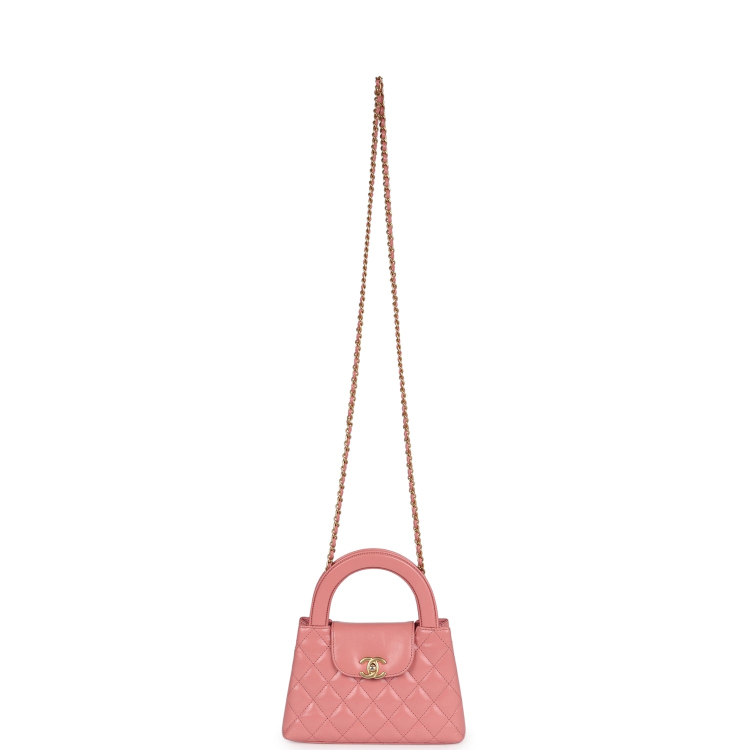 Pre-owned Chanel Small Kelly Shopper Pink Shiny Aged Calfskin Brushed Gold Hardware