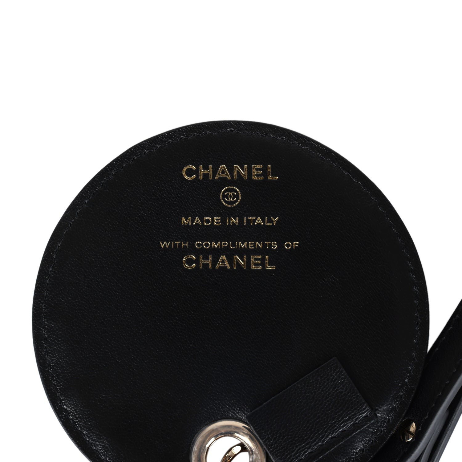 Chanel Round Luggage Tag Black Lambskin Light Gold Hardware
