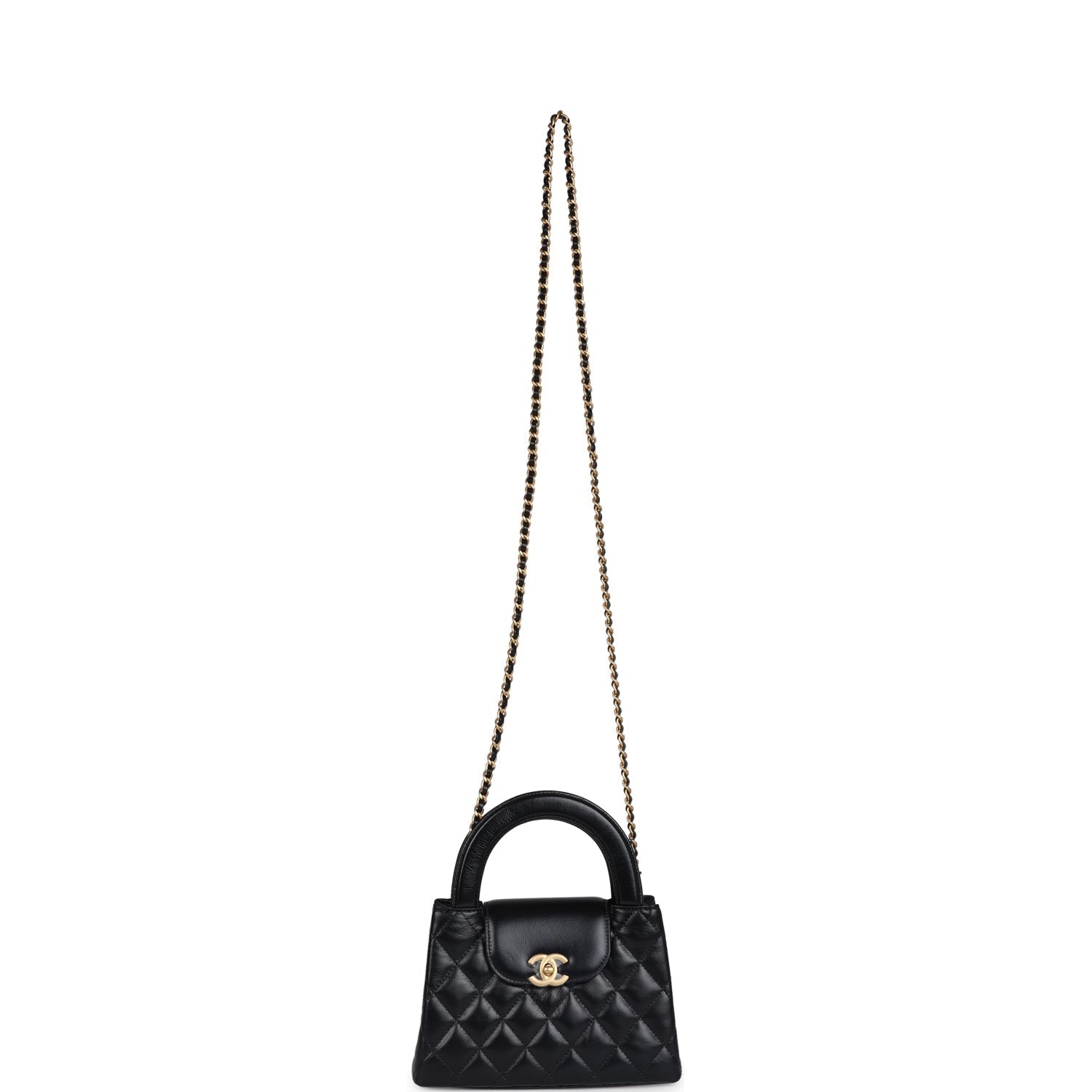 Chanel Small Kelly Shopper Black Shiny Aged Calfskin Brushed Gold Hardware