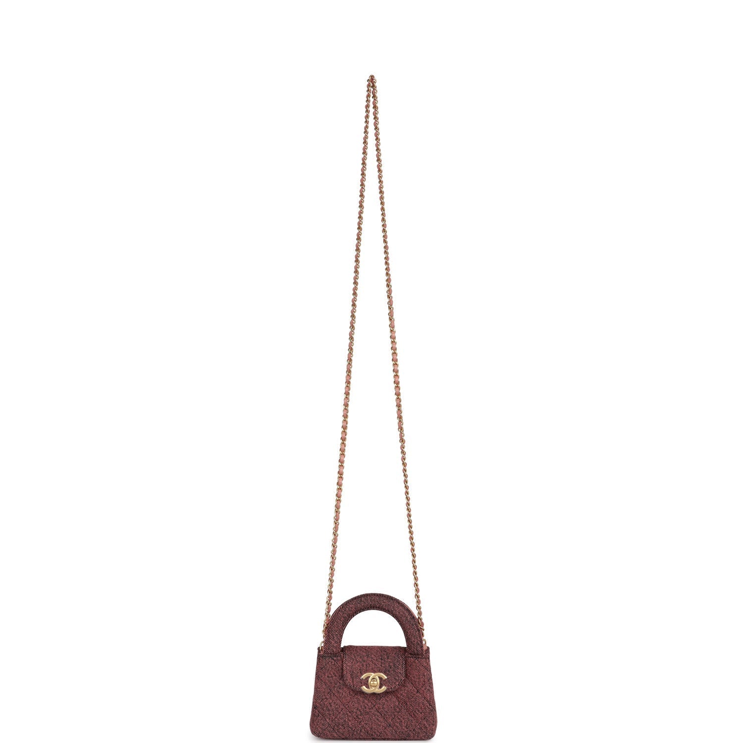 Chanel Nano Kelly Shopper Pink and Black Washed Denim Brushed Gold Hardware
