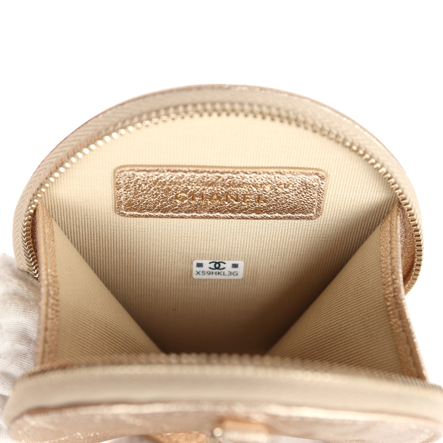 Chanel Round Clip-On Coin Purse and Airpod Pro Case Metallic Gold Goatskin Light Gold Hardware