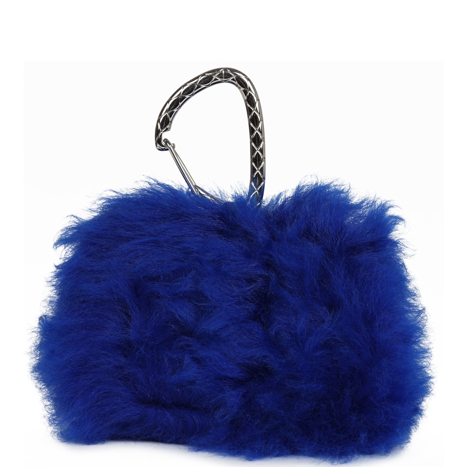 Pre-owned Chanel Mini Clutch Bag Dark Blue Shearling Silver Hardware