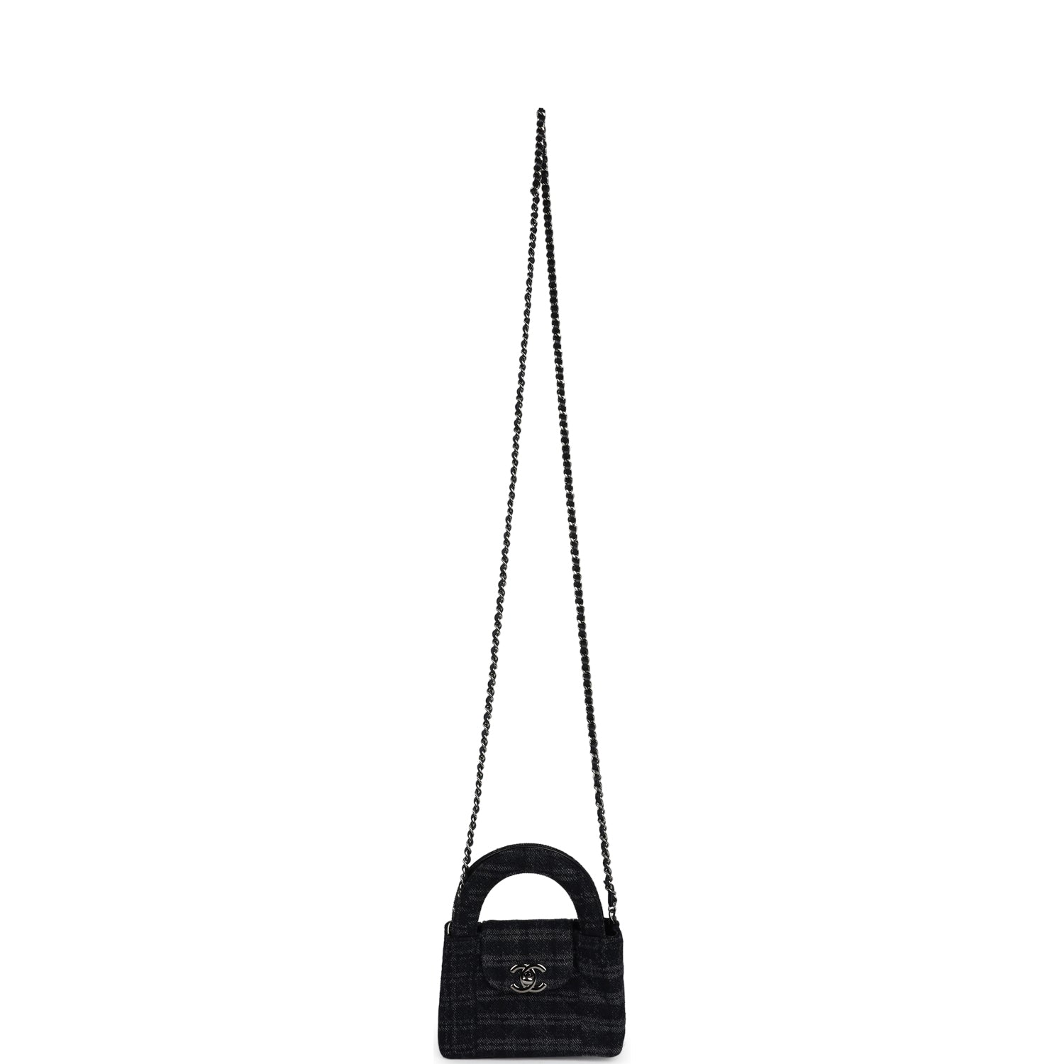 Chanel Nano Kelly Shopper Black and Grey Printed Denim Ruthenium Hardware