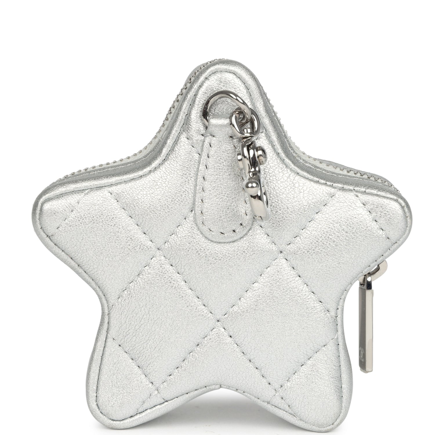 Chanel Walk Of Fame Star Clip-On Coin Purse Metallic Silver Goatskin Silver Hardware