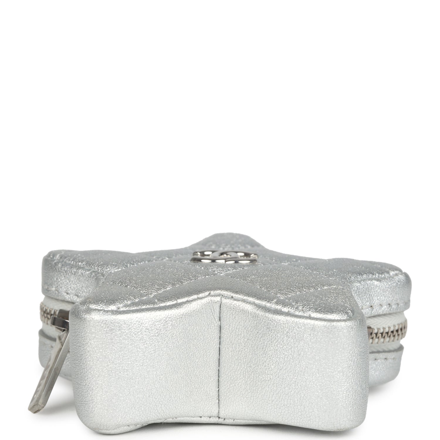 Chanel Walk Of Fame Star Clip-On Coin Purse Metallic Silver Goatskin Silver Hardware