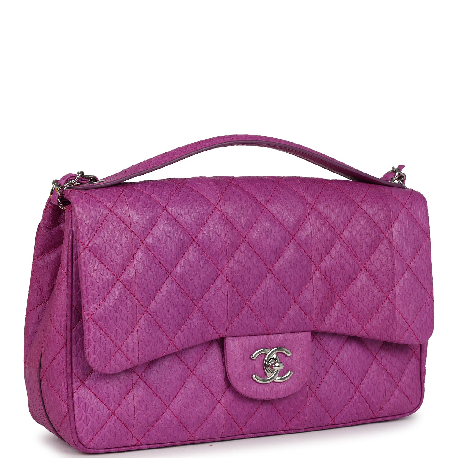 Pre-owned Chanel Medium Easy Carry Flap Bag Purple Python Silver Hardware