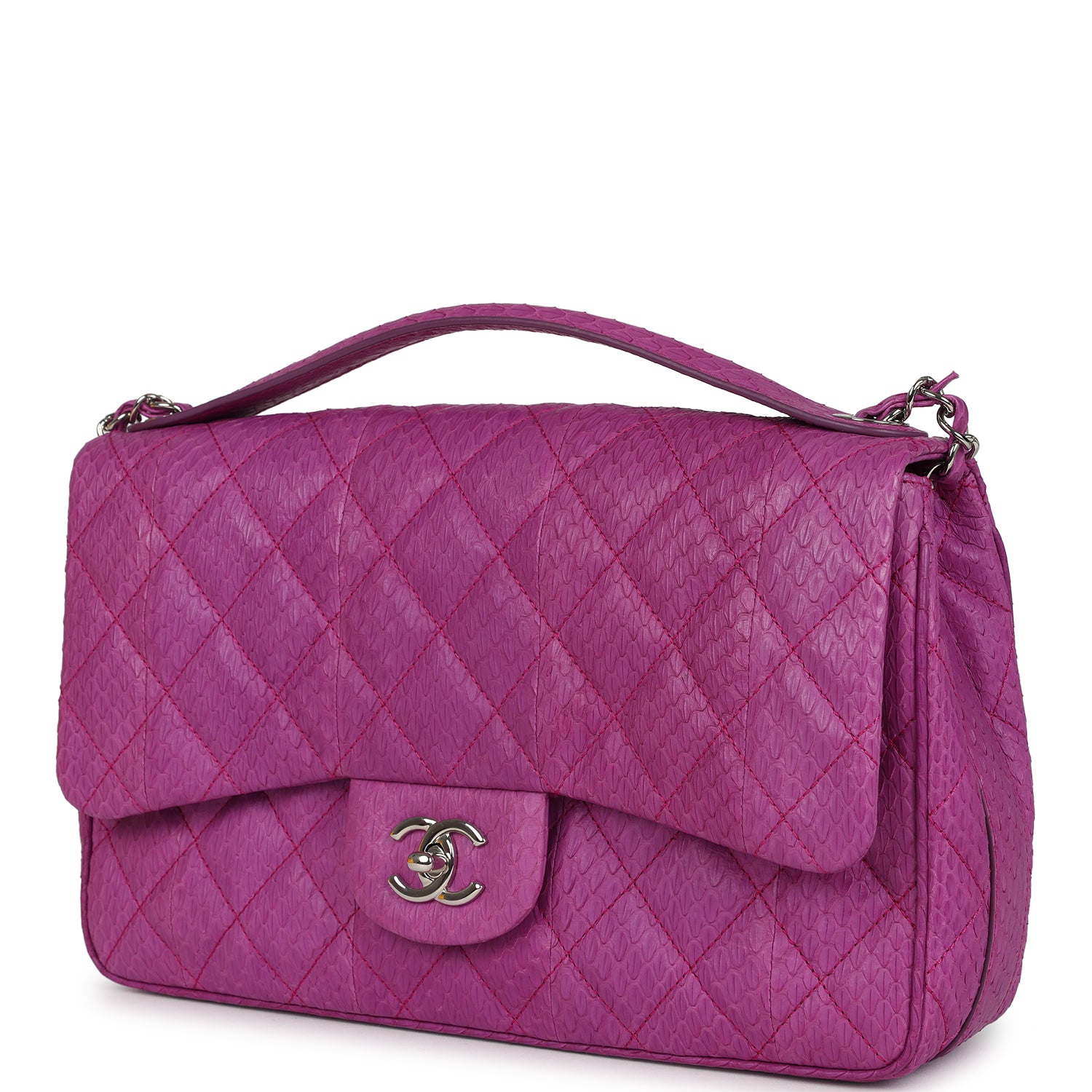 Pre-owned Chanel Medium Easy Carry Flap Bag Purple Python Silver Hardware