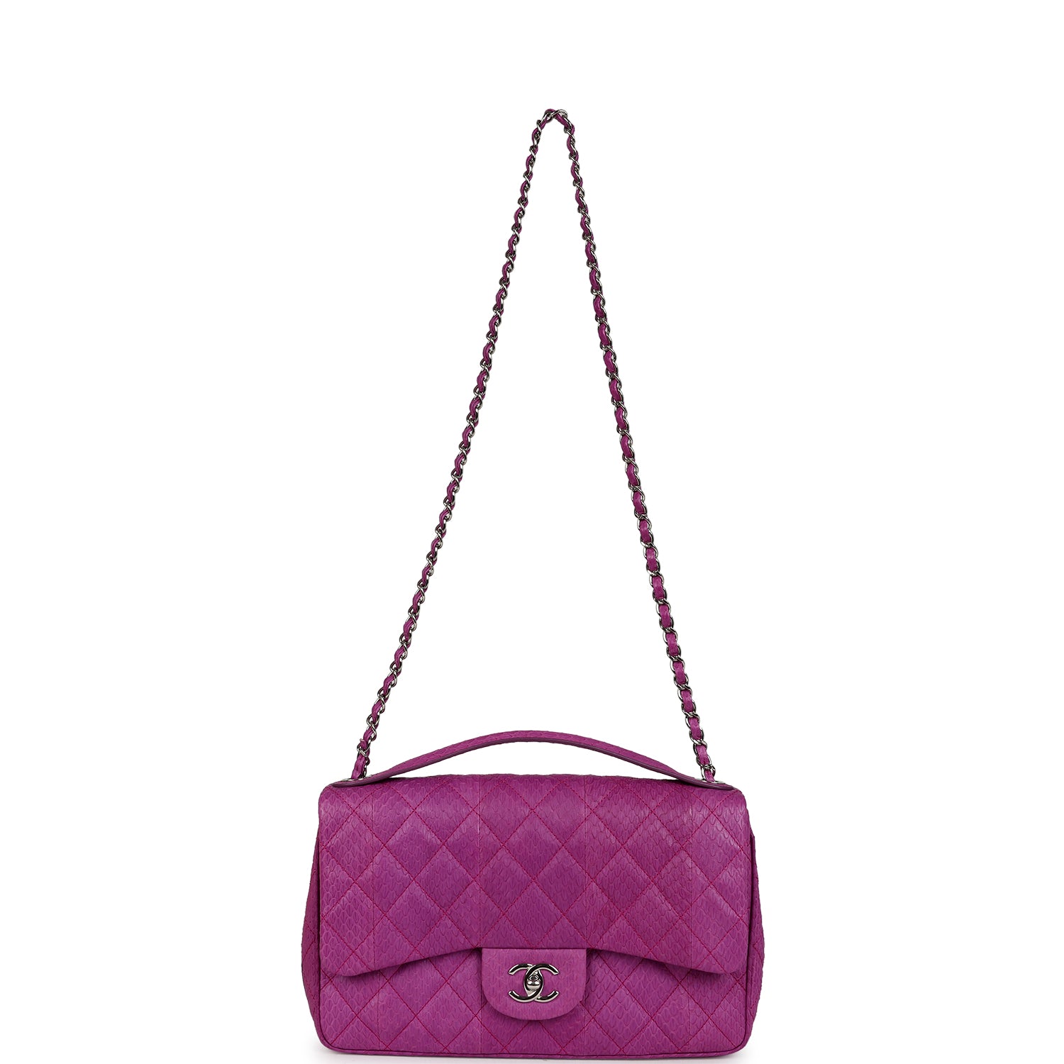 Pre-owned Chanel Medium Easy Carry Flap Bag Purple Python Silver Hardware