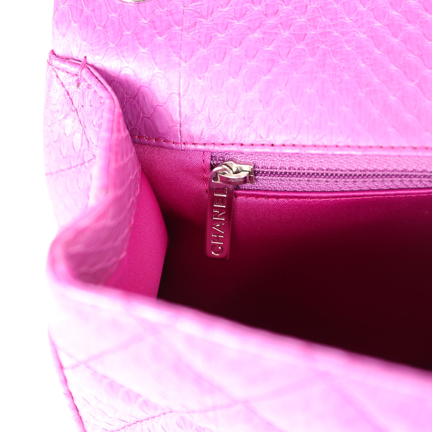 Pre-owned Chanel Medium Easy Carry Flap Bag Purple Python Silver Hardware