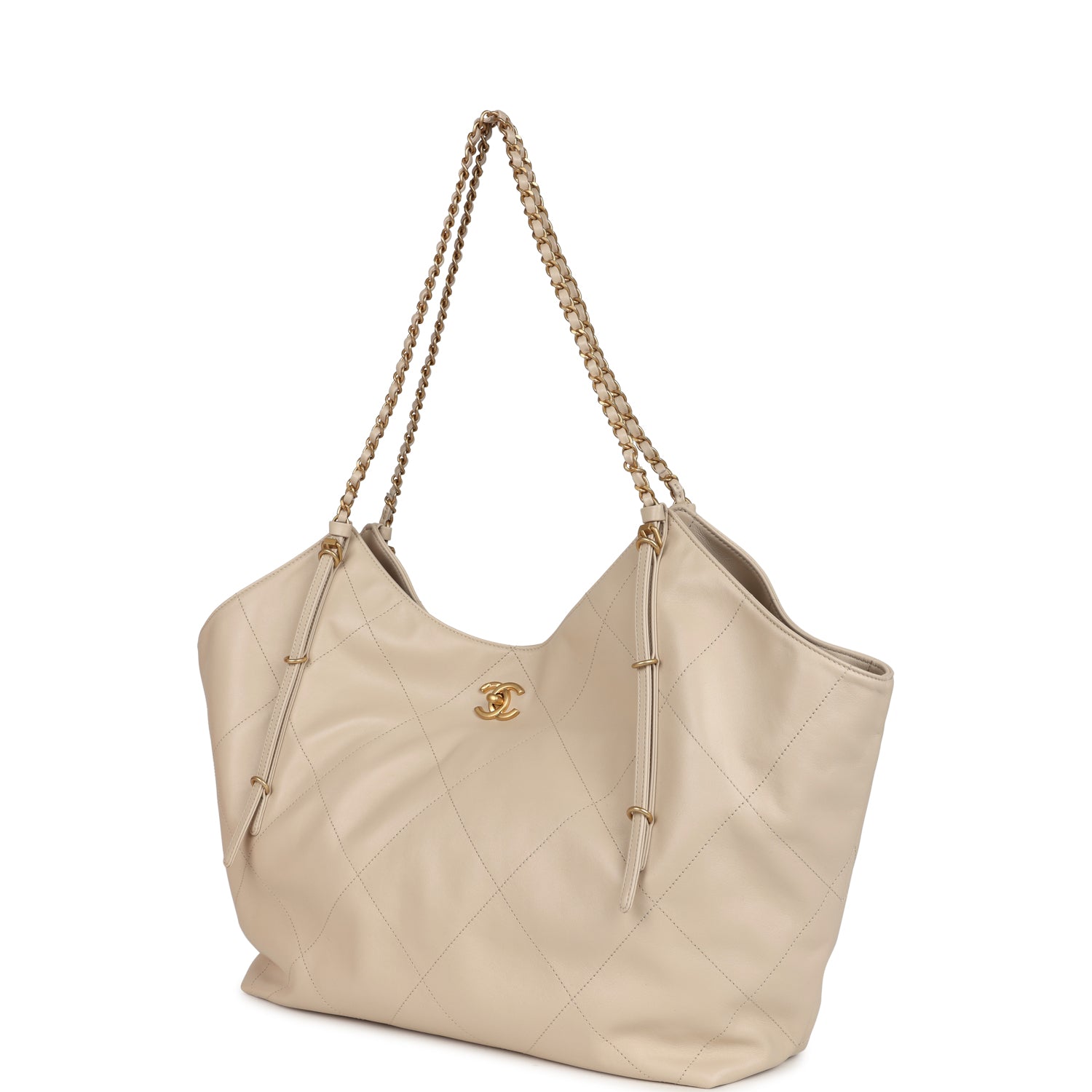 Chanel Maxi Coco Shopping Bag Beige Calfskin Antique Gold Hardware