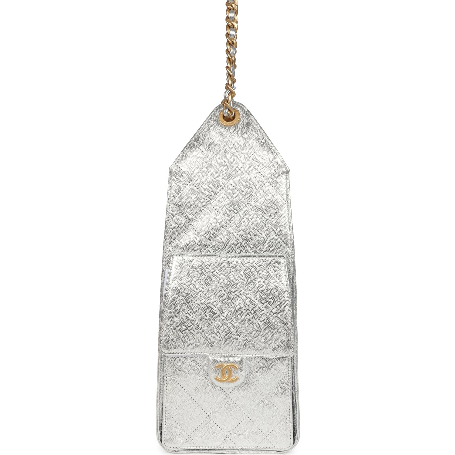 Chanel Medium 25 Hobo Bag Metallic Silver Caviar Antique Gold Hardware