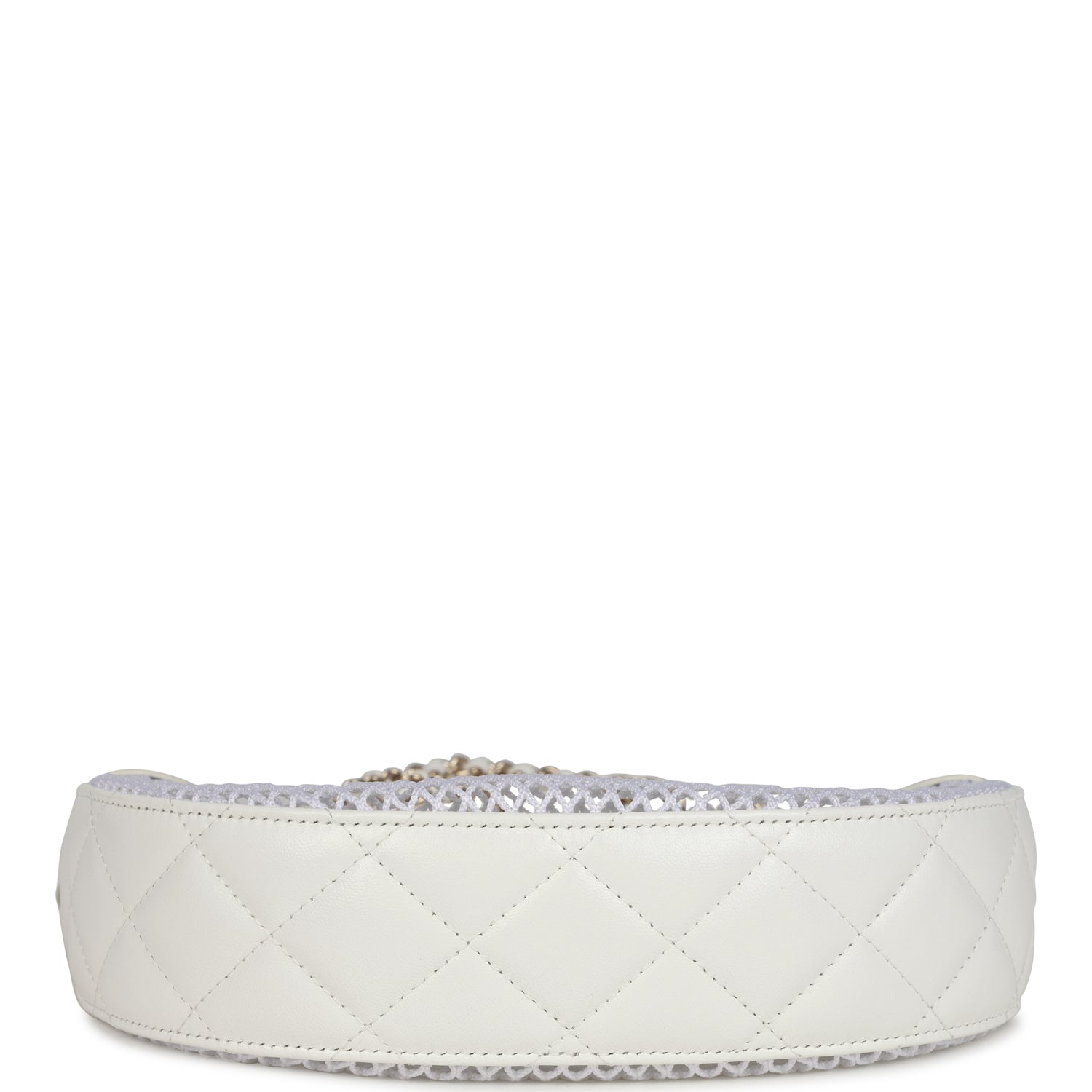 Chanel Round Clutch with Chain White Mesh Light Gold Hardware