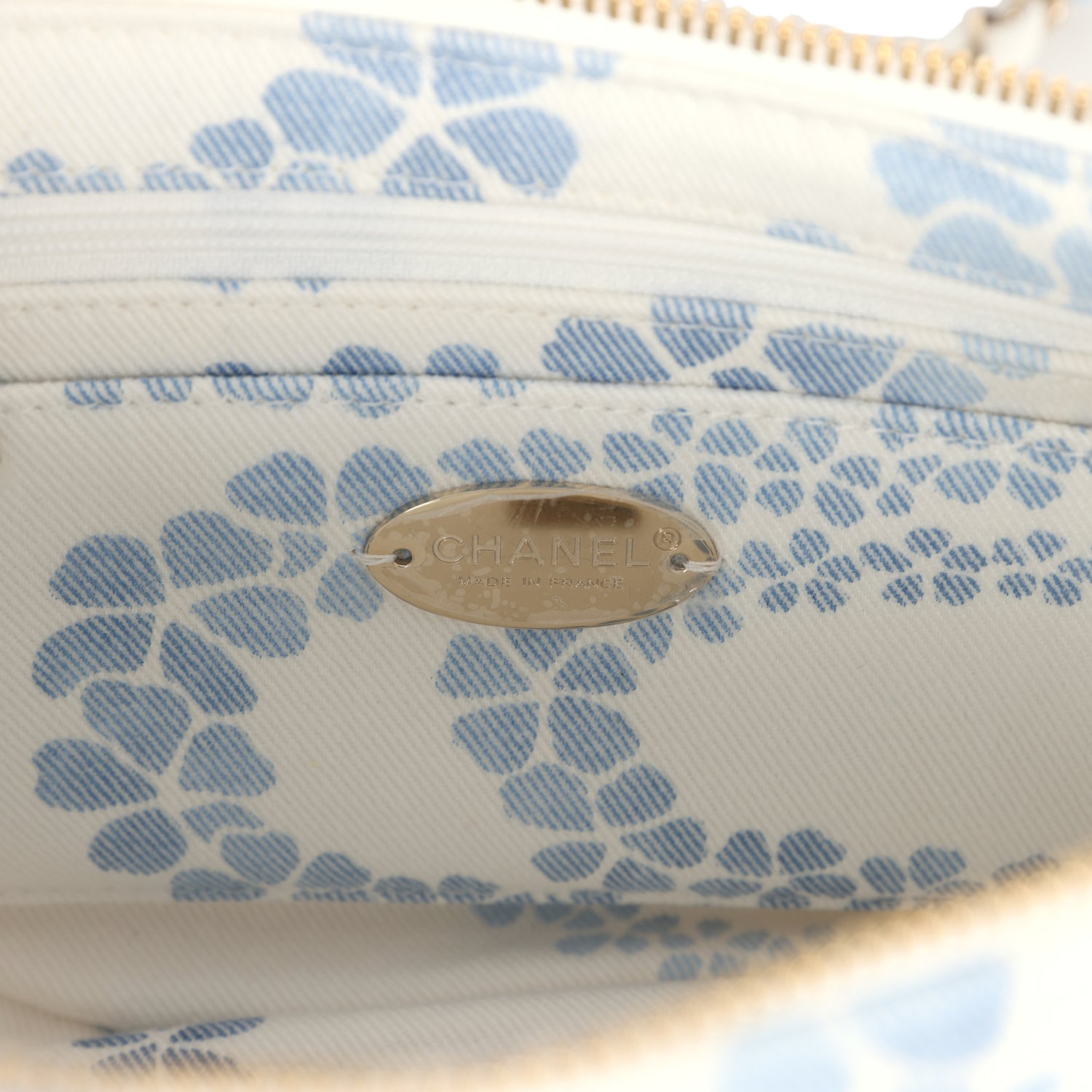 Chanel Large Coco Beach Hobo Bag in White and Blue Denim Light Gold Hardware