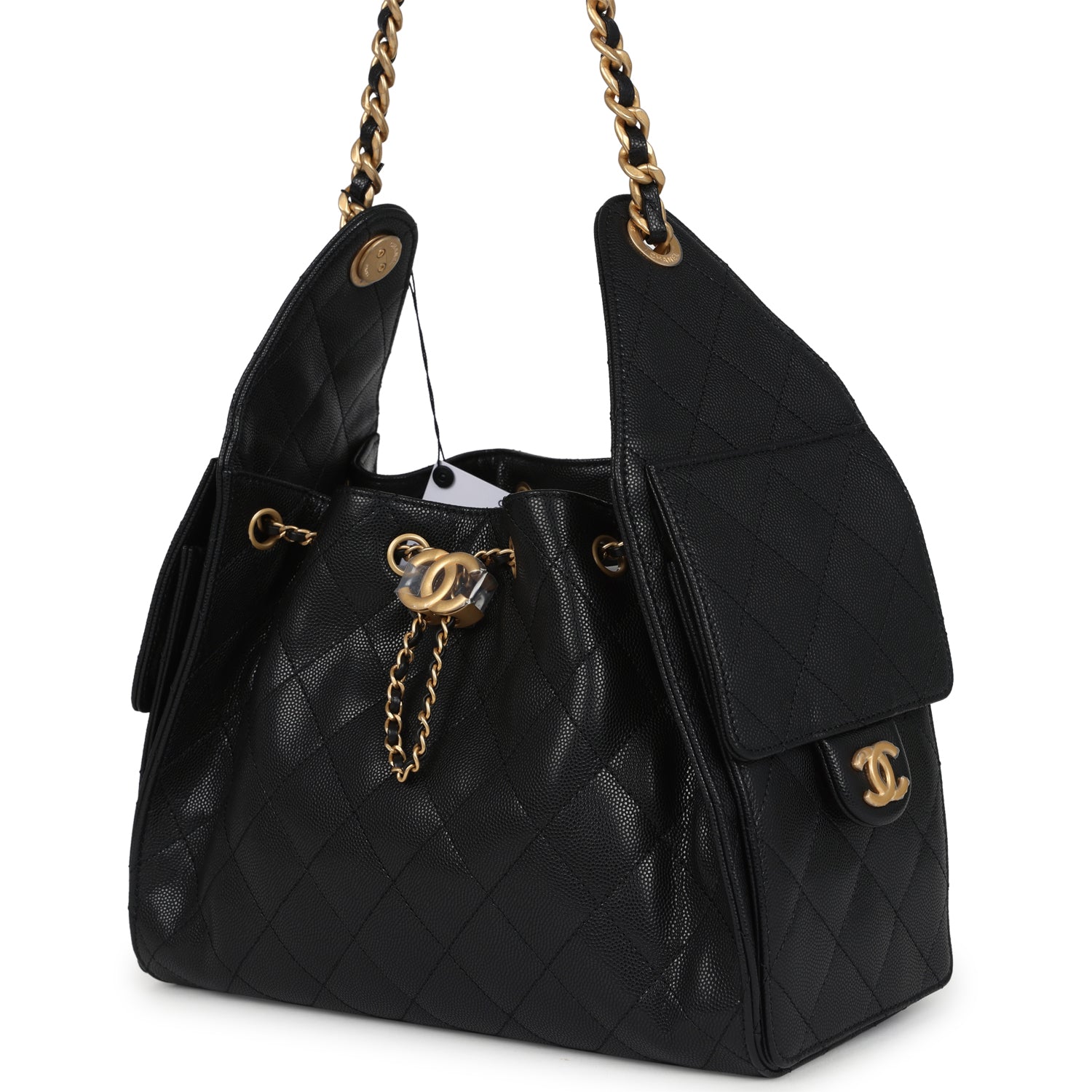 Chanel Small 25 Hobo Bag Black Caviar Antique Gold Hardware