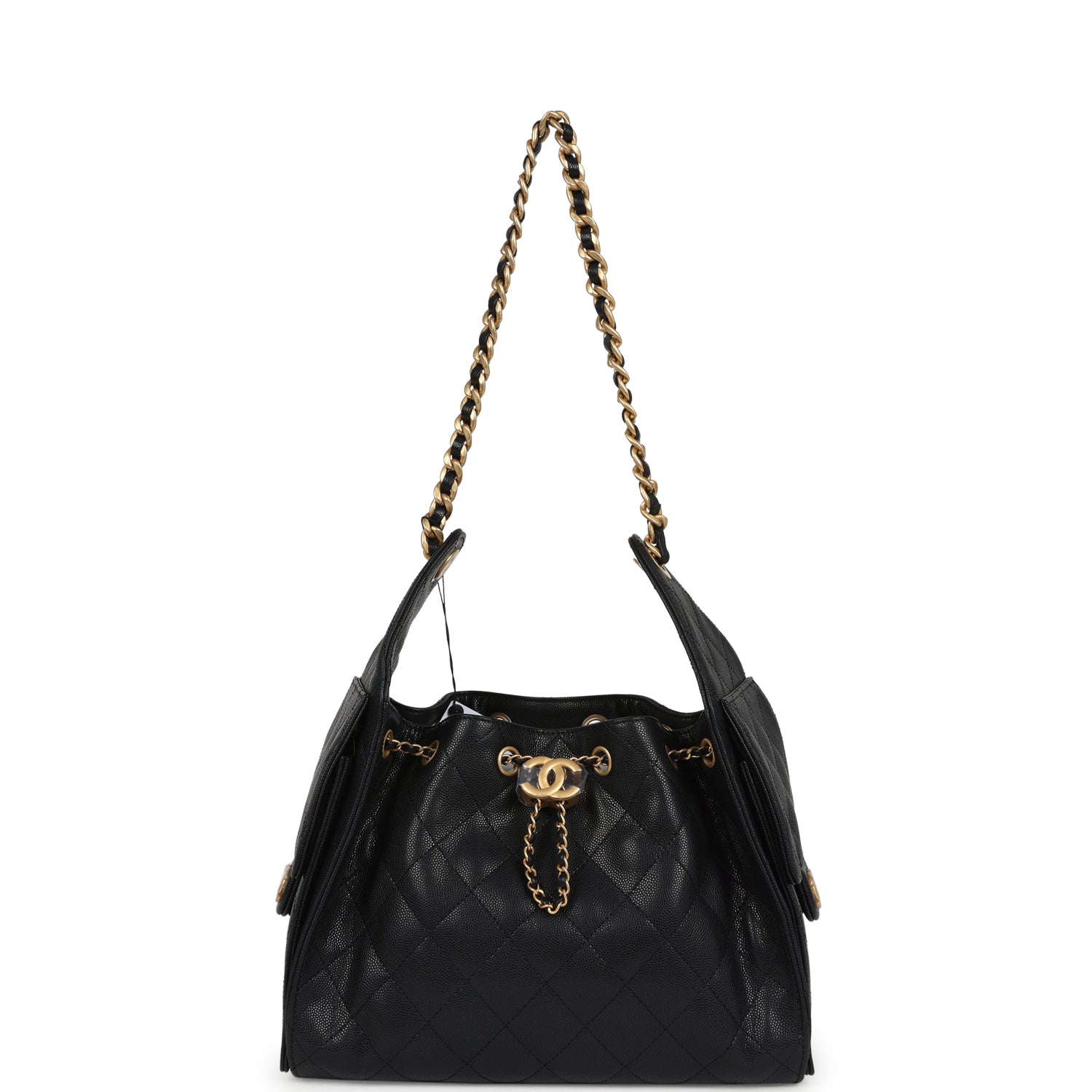 Chanel Small 25 Hobo Bag Black Caviar Antique Gold Hardware