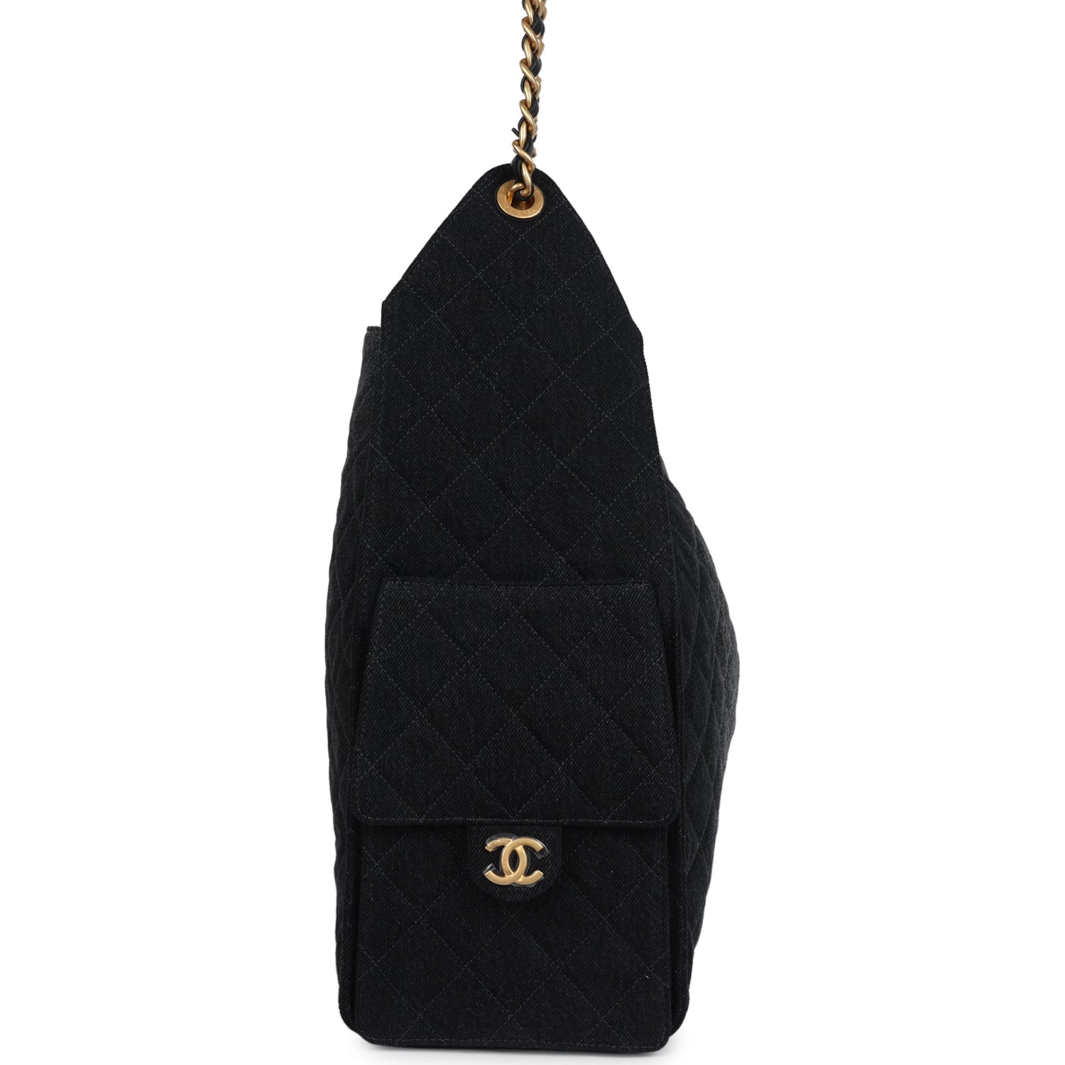 Chanel Large 25 Hobo Bag Black Washed Denim Antique Gold Hardware