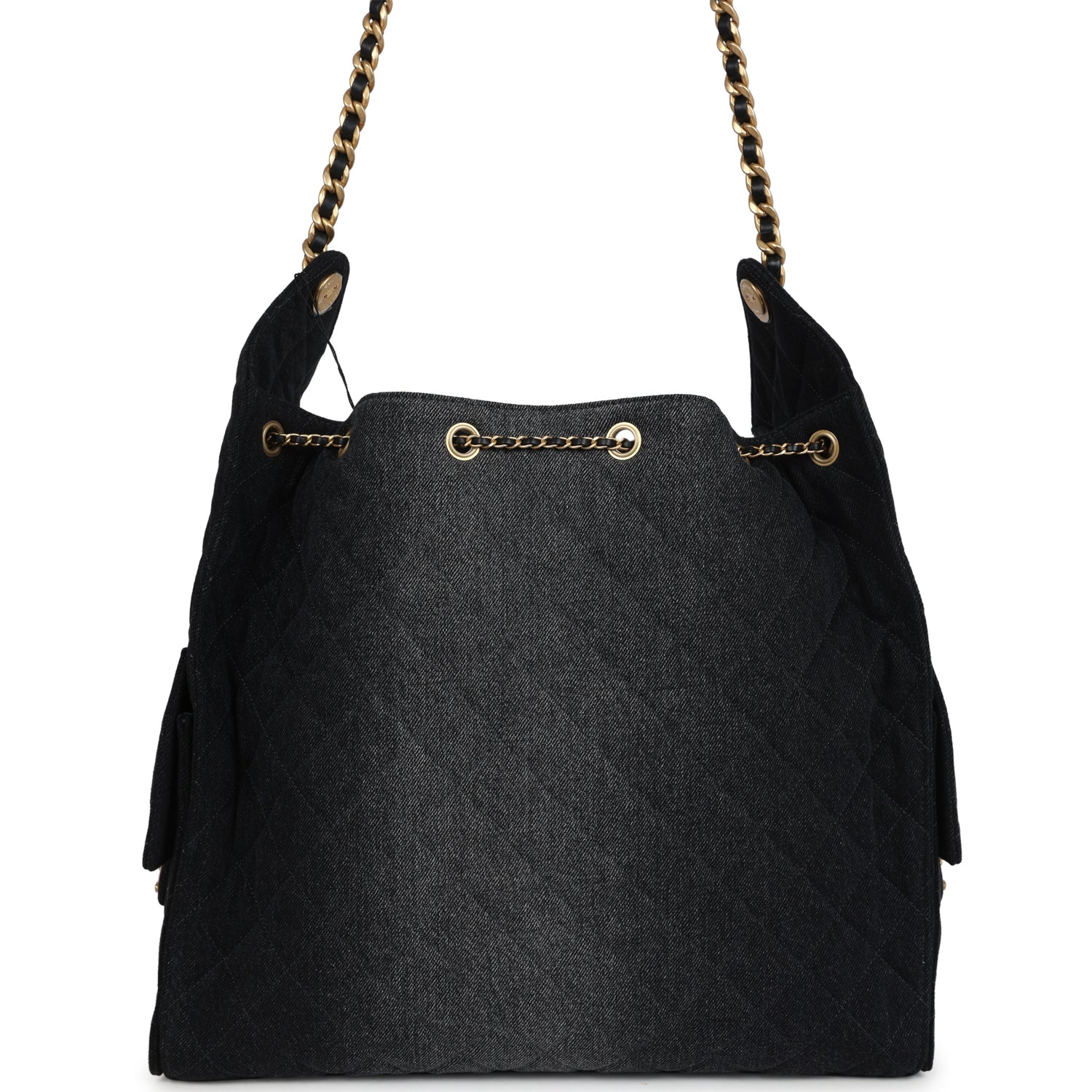 Chanel Large 25 Hobo Bag Black Washed Denim Antique Gold Hardware