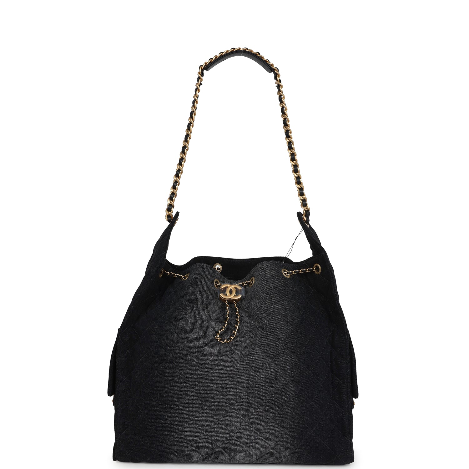 Chanel Large 25 Hobo Bag Black Washed Denim Antique Gold Hardware