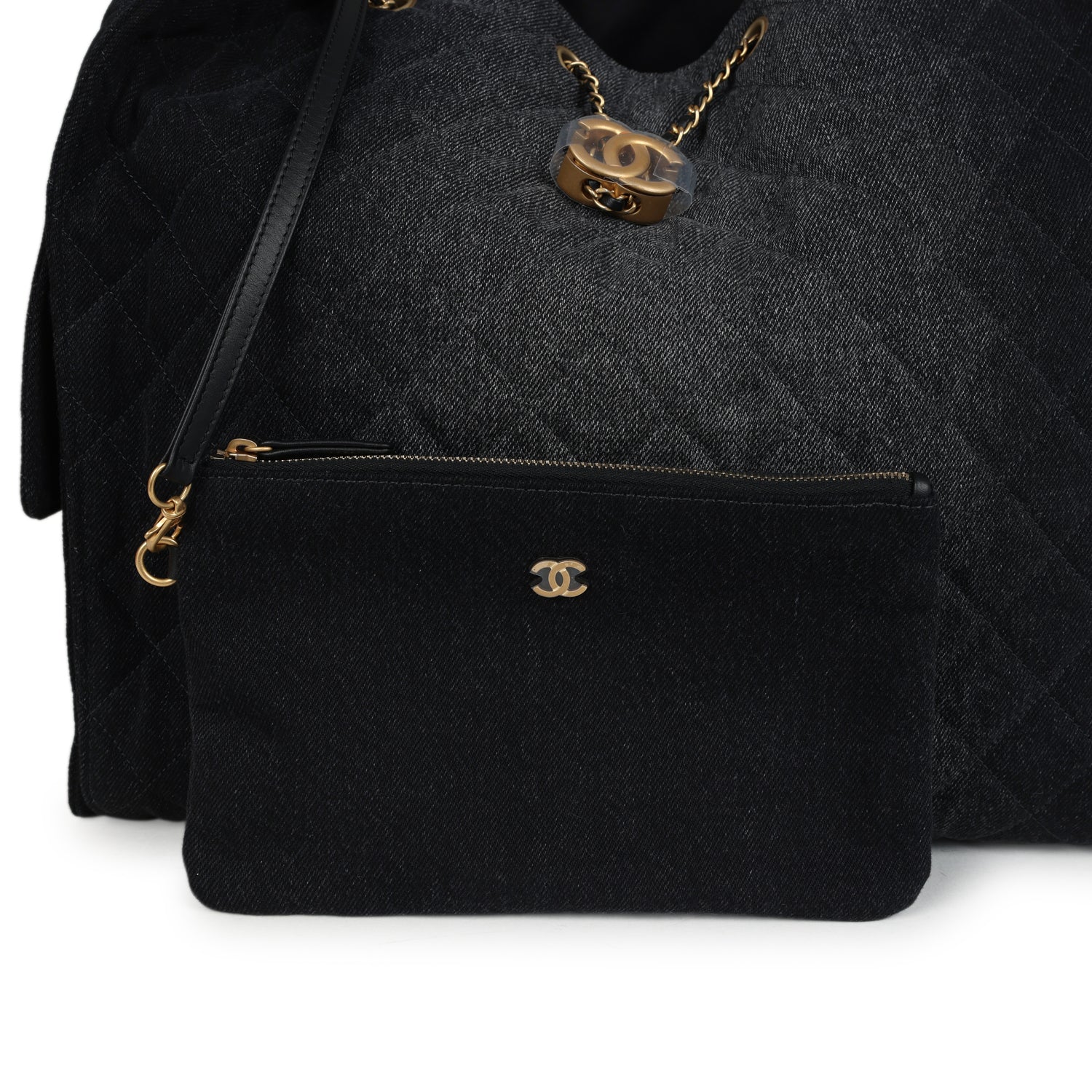 Chanel Large 25 Hobo Bag Black Washed Denim Antique Gold Hardware