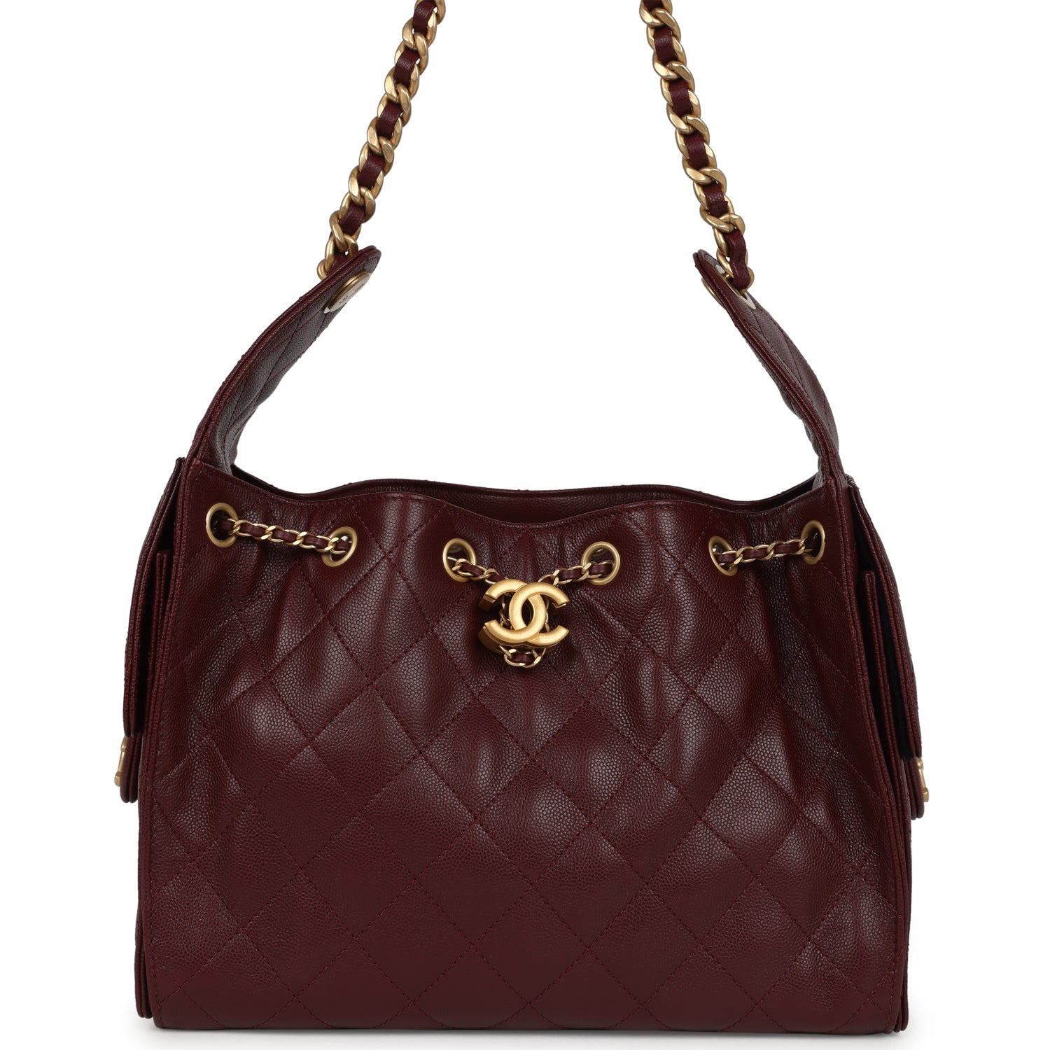 Chanel Small 25 Hobo Bag Burgundy Caviar Antique Gold Hardware