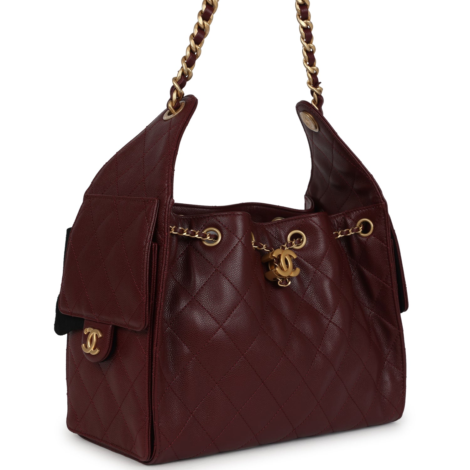 Chanel Small 25 Hobo Bag Burgundy Caviar Antique Gold Hardware