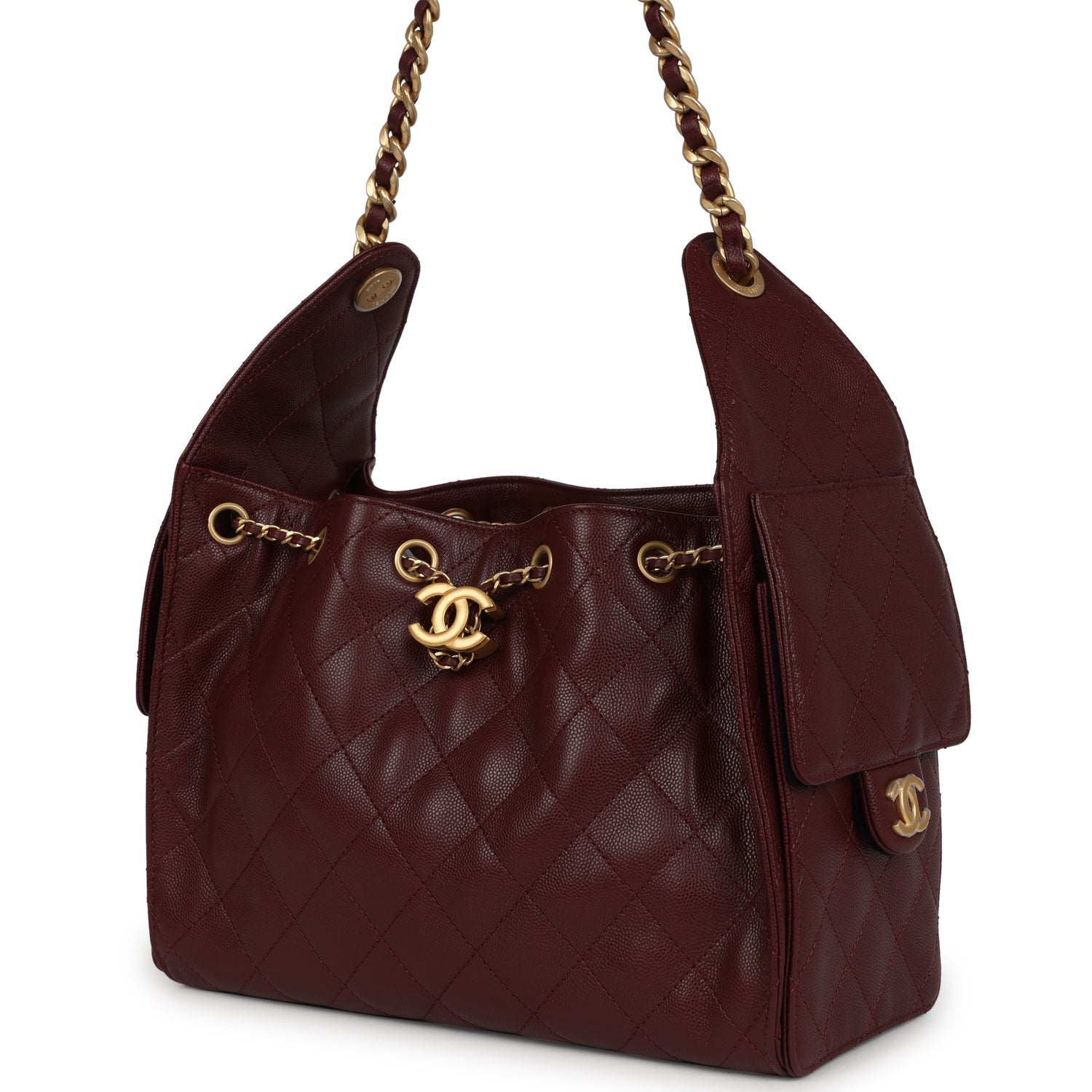 Chanel Small 25 Hobo Bag Burgundy Caviar Antique Gold Hardware