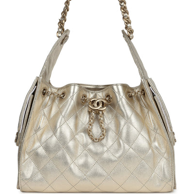 Chanel Small 25 Hobo Bag Metallic Gold Caviar Antique Gold Hardware