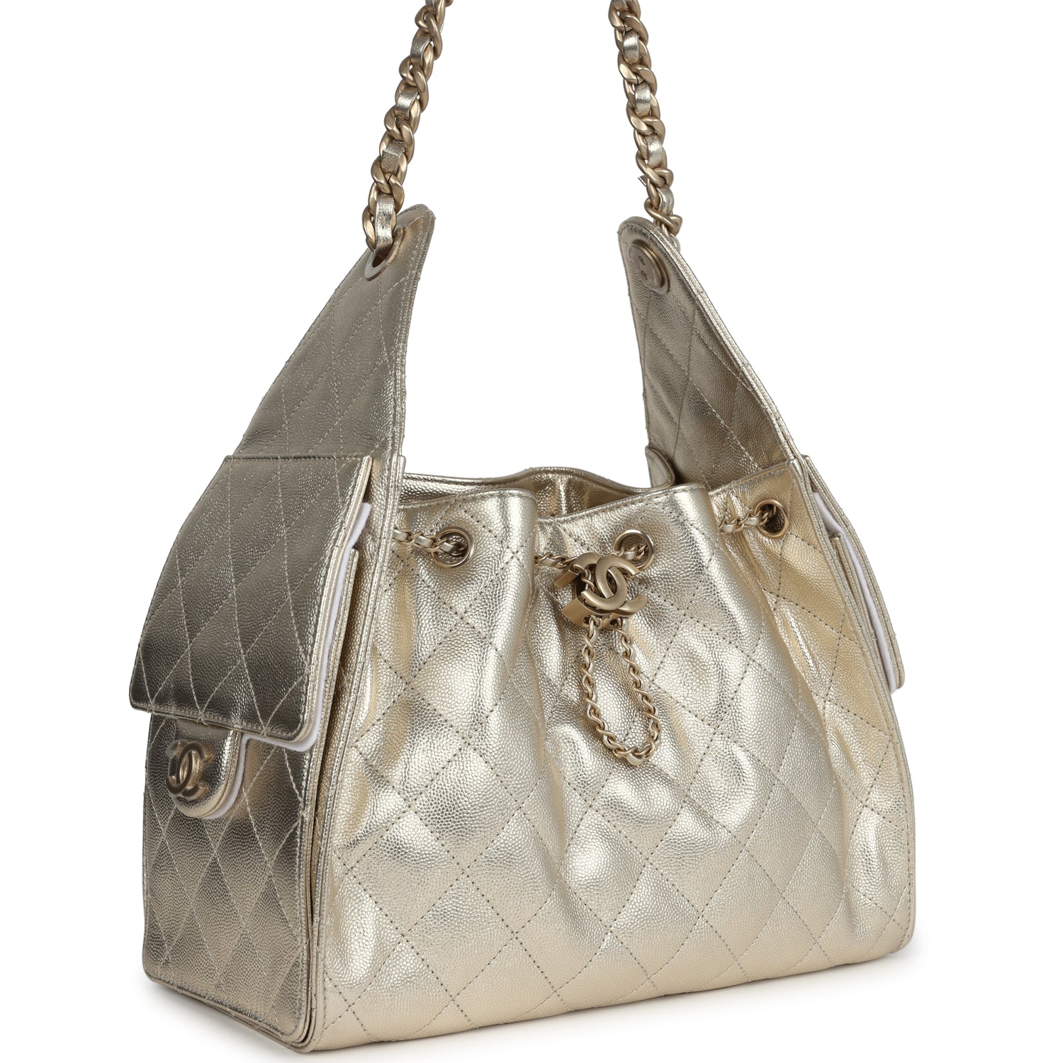 Chanel Small 25 Hobo Bag Metallic Gold Caviar Antique Gold Hardware