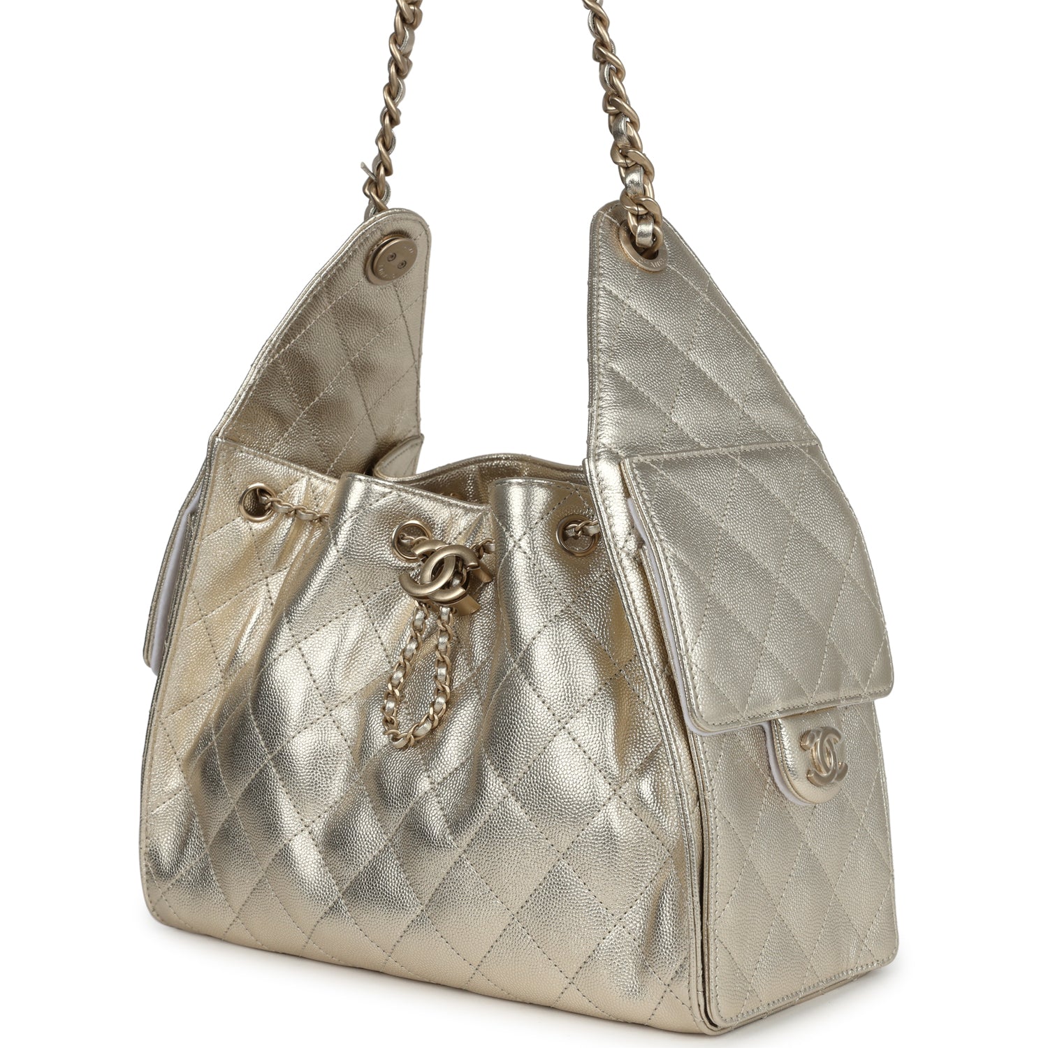 Chanel Small 25 Hobo Bag Metallic Gold Caviar Antique Gold Hardware