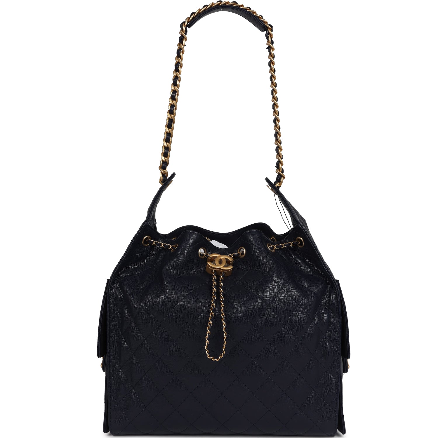 Chanel Medium 25 Hobo Bag Dark Navy Caviar Antique Gold Hardware