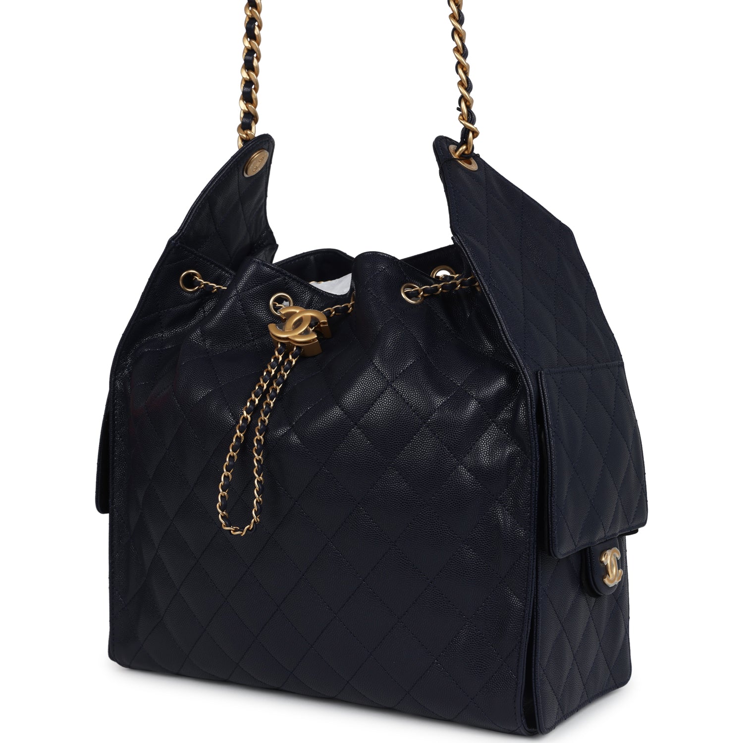 Chanel Medium 25 Hobo Bag Dark Navy Caviar Antique Gold Hardware