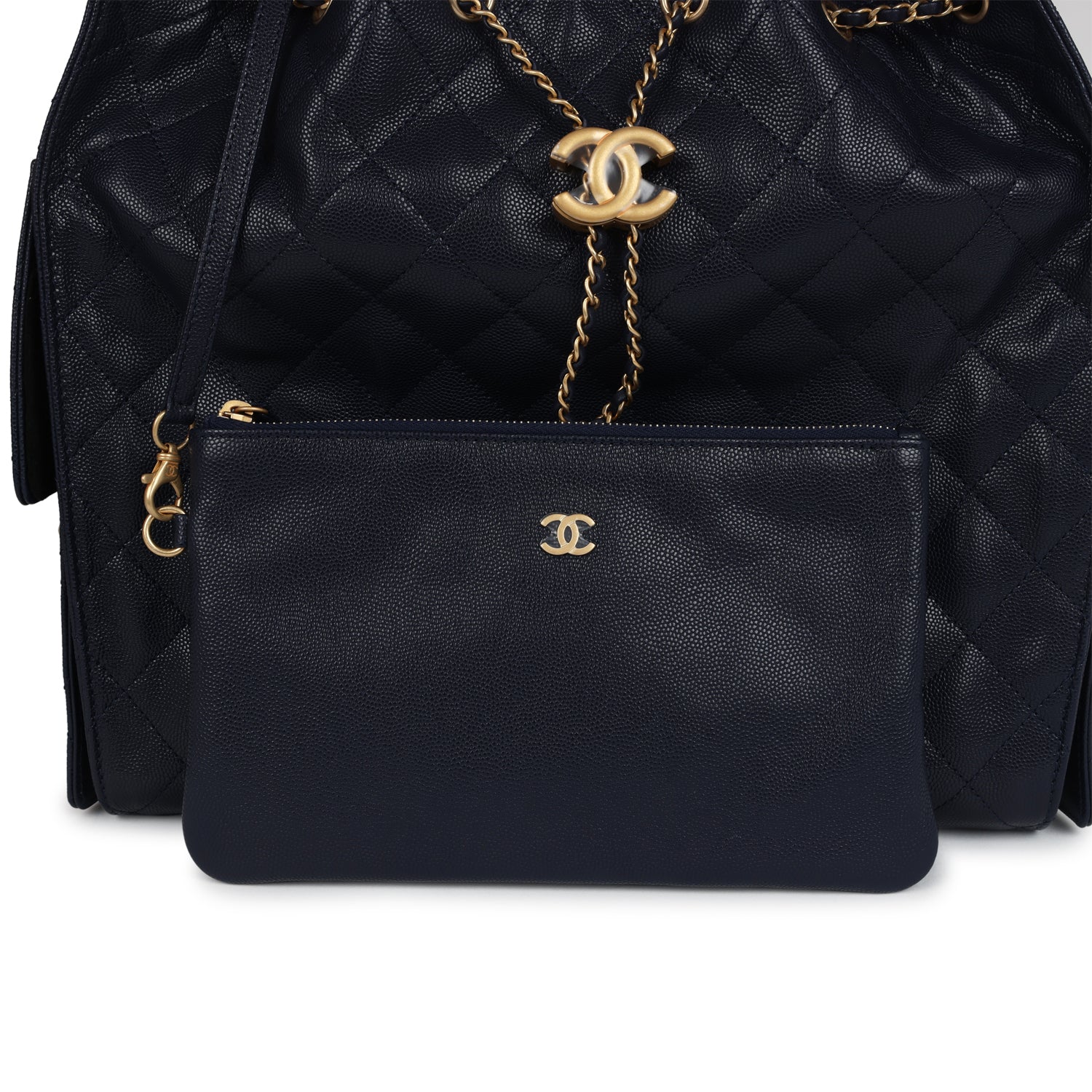 Chanel Medium 25 Hobo Bag Dark Navy Caviar Antique Gold Hardware