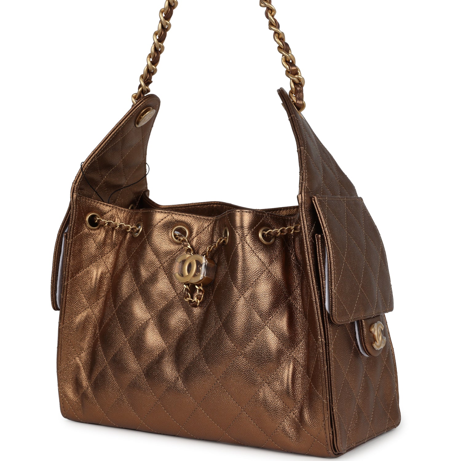 Chanel Small 25 Hobo Bag Metallic Bronze Caviar Antique Gold Hardware