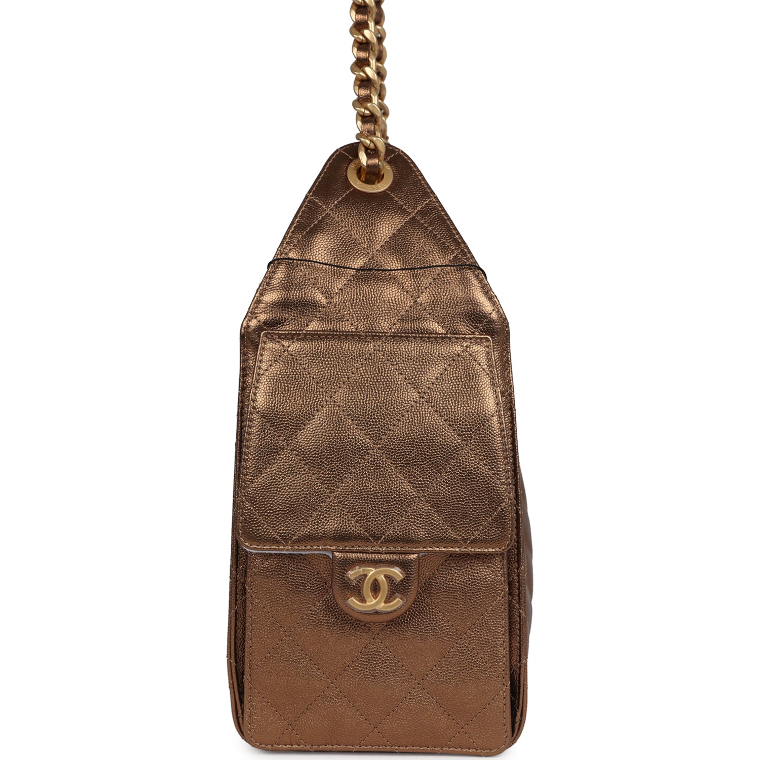 Chanel Small 25 Hobo Bag Metallic Bronze Caviar Antique Gold Hardware