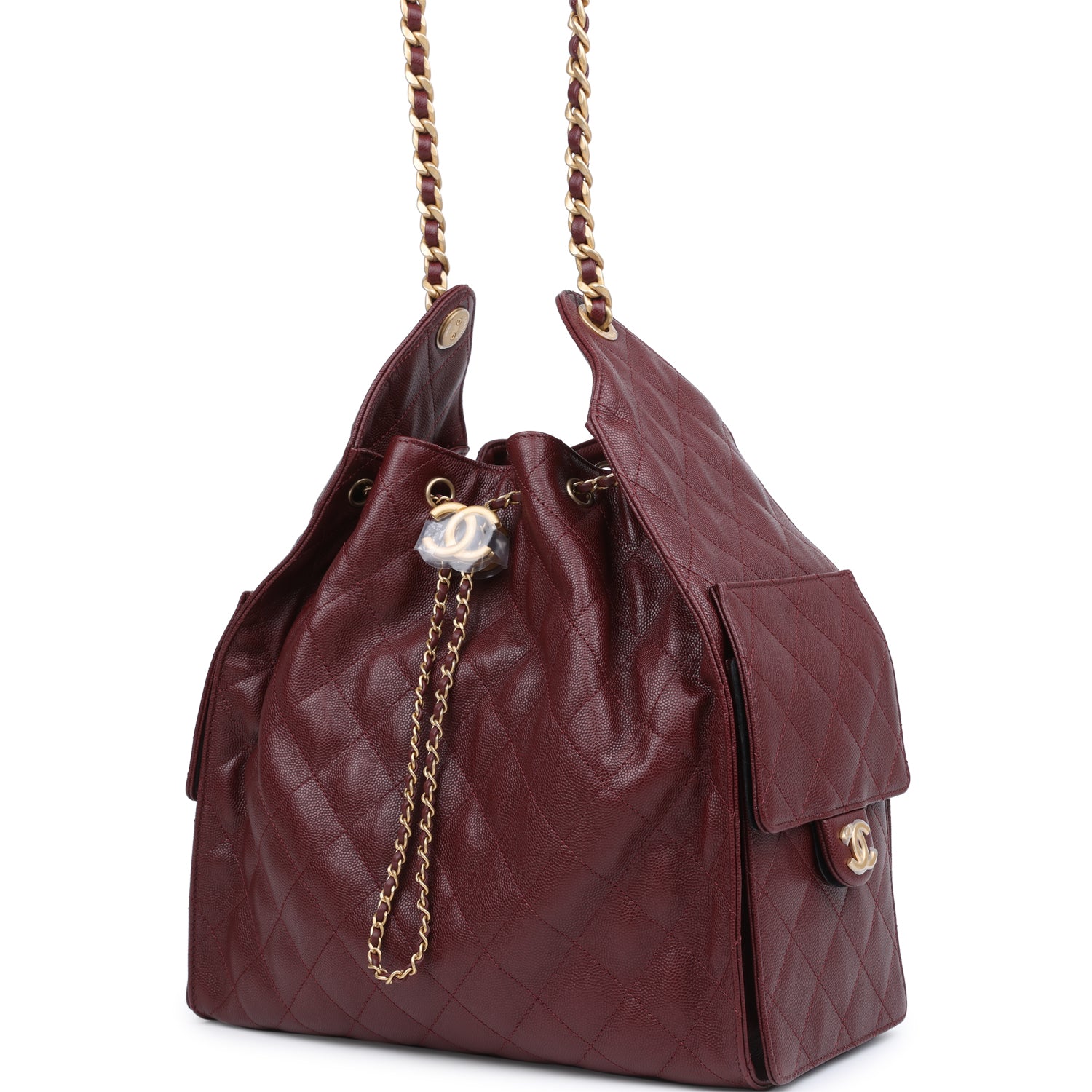 Chanel Medium 25 Hobo Bag Burgundy Caviar Antique Gold Hardware