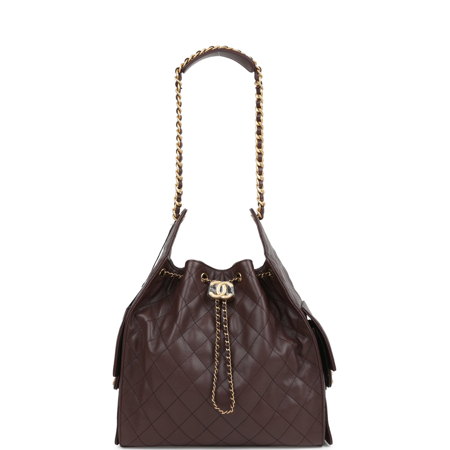 Chanel Medium 25 Hobo Bag Dark Brown Caviar Antique Gold Hardware